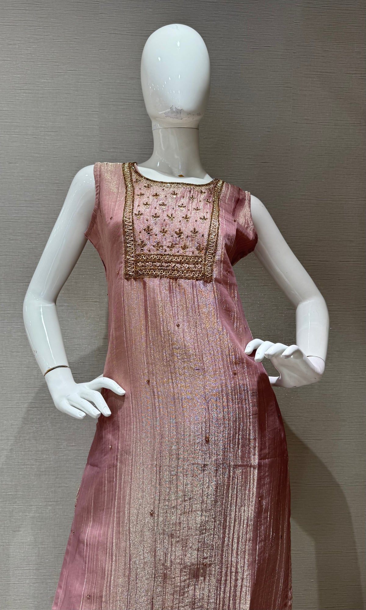 ONION PINK ETHNIC SHIMMER KURTA SET WITH DUPATTA