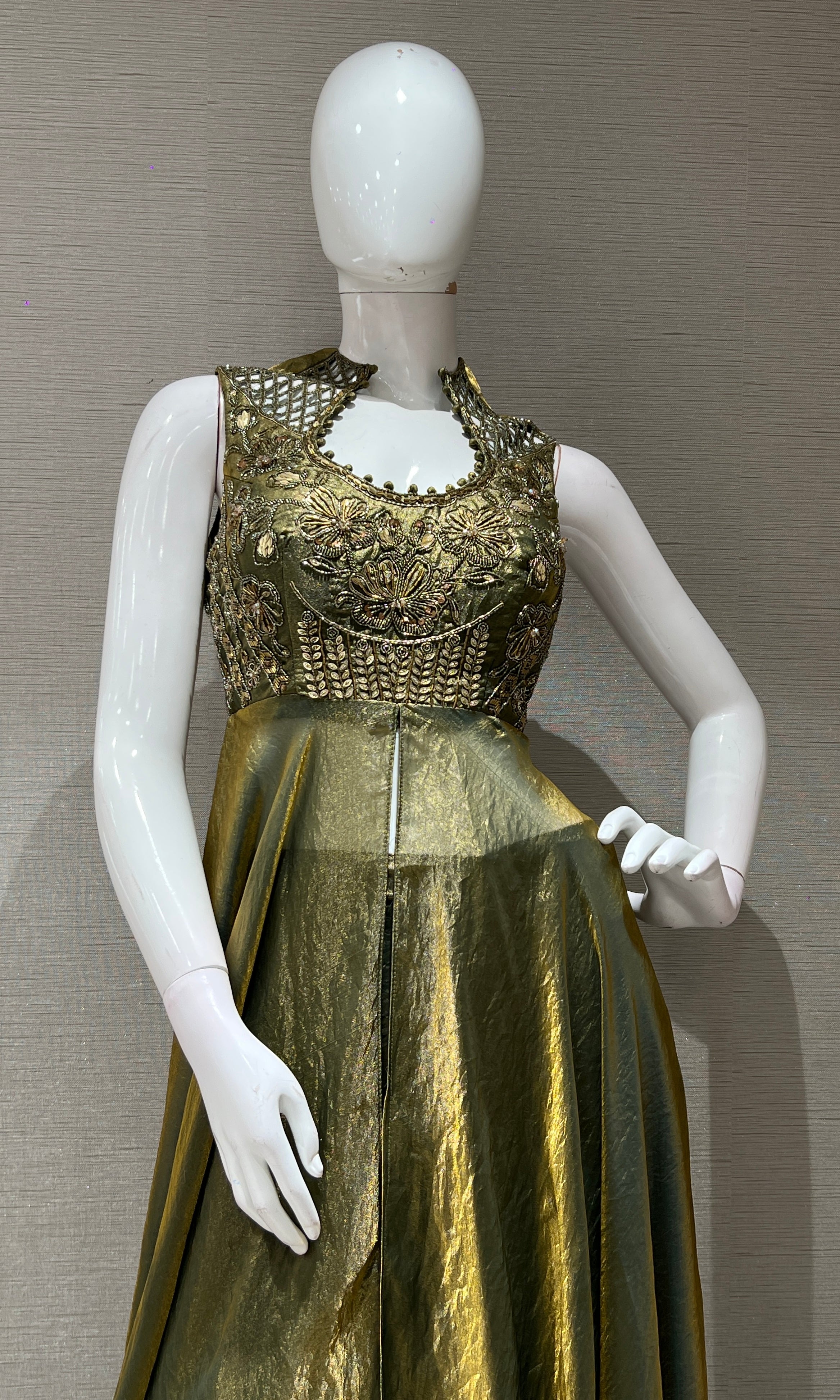Olive Green Halter Neck ANARKALI