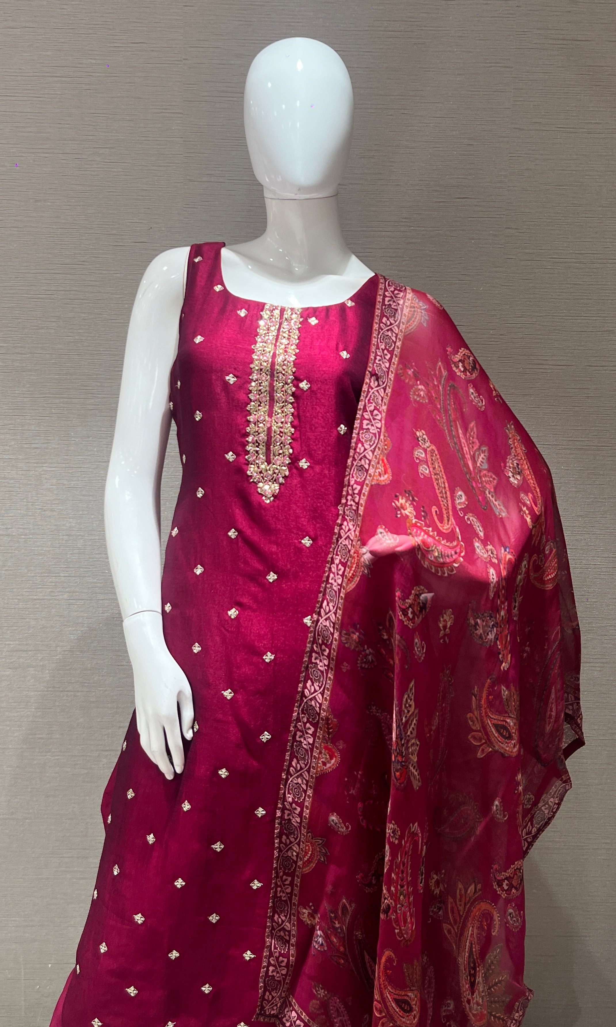 Wine embroidered kurta set