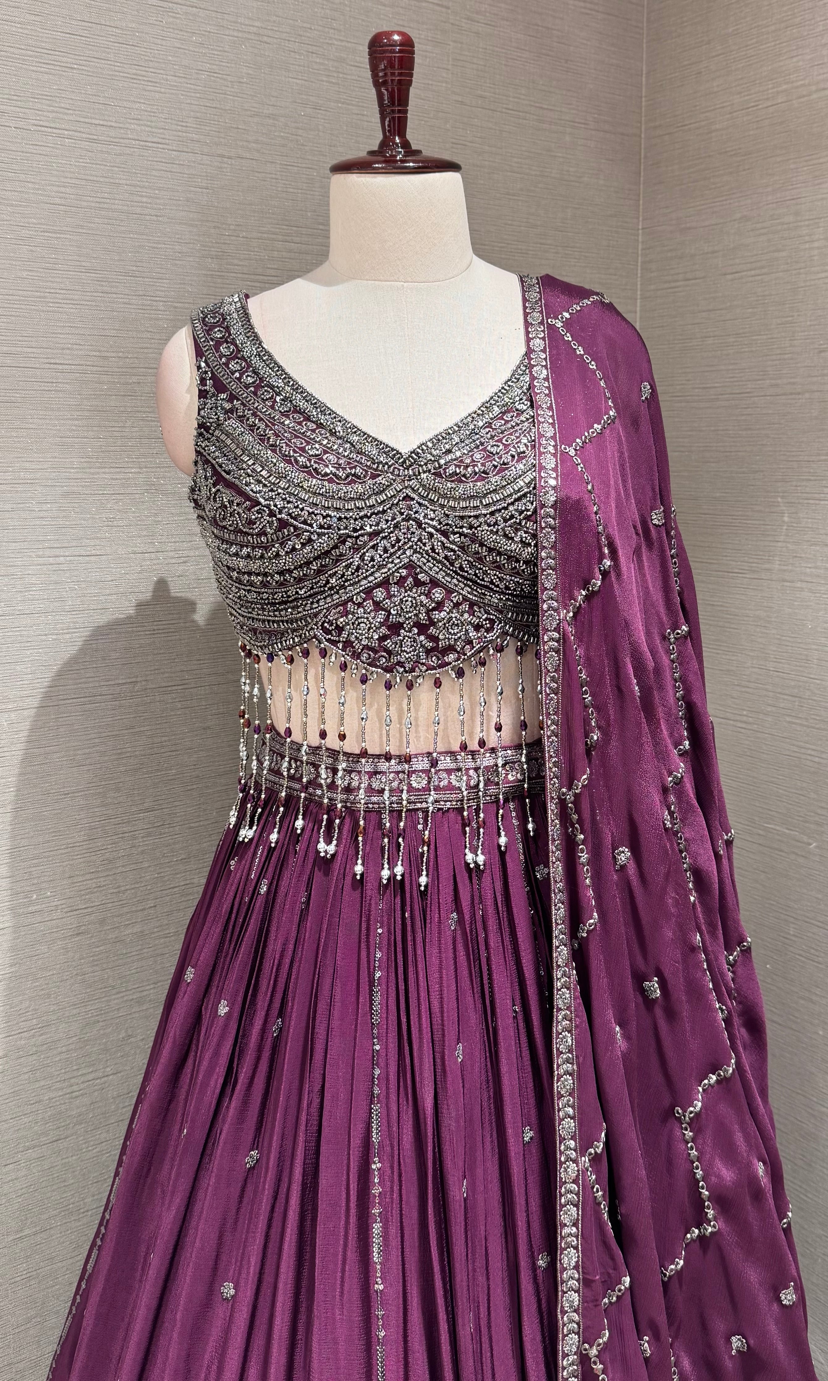 Wine imperial intricate lehenga