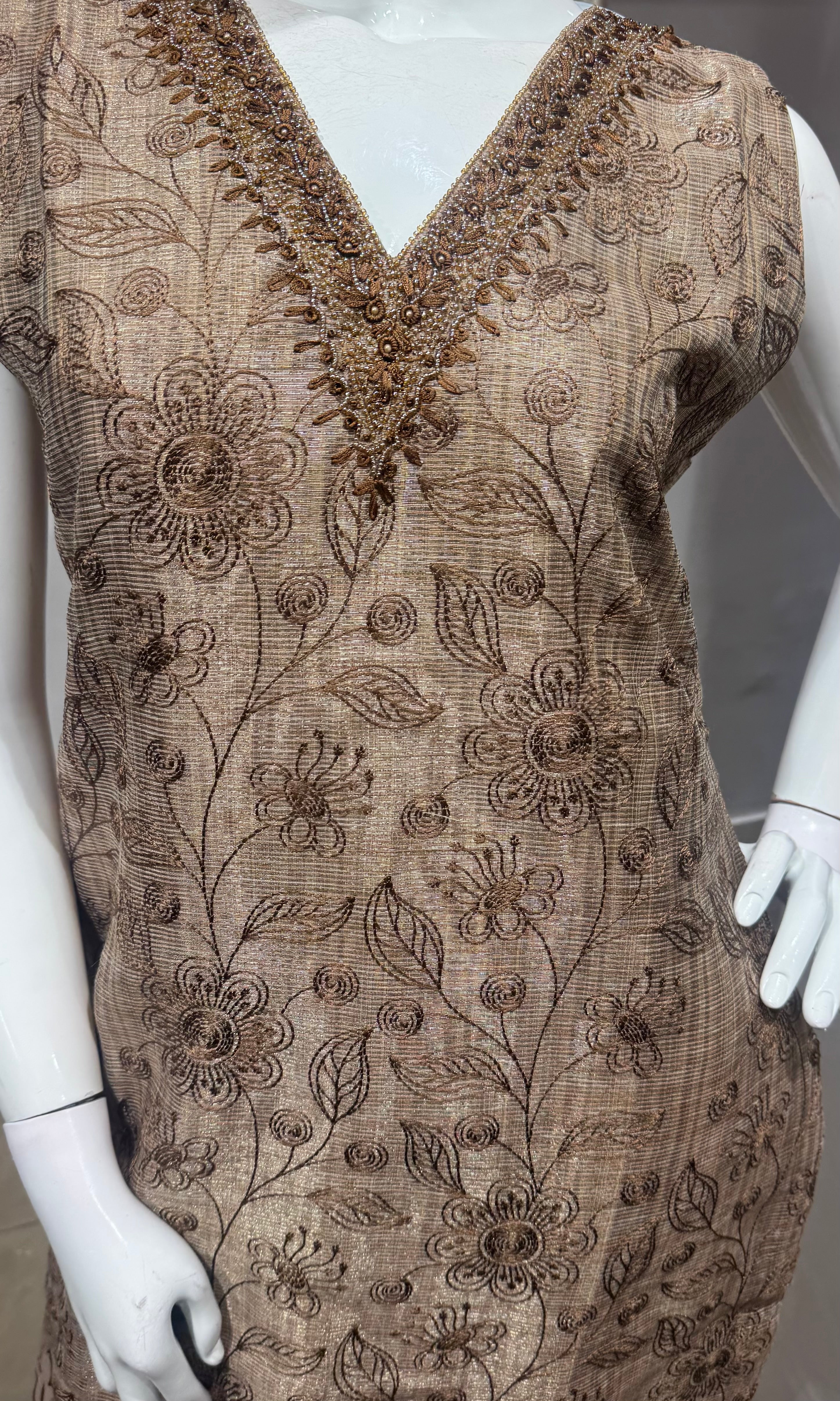 Brown Embroidered Net Salwar Kurta set