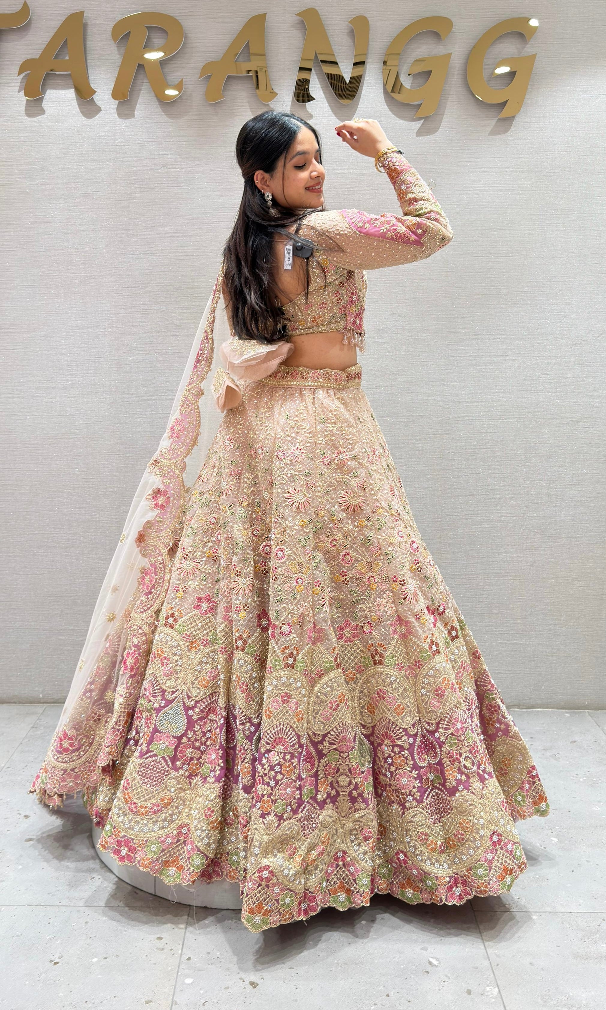 Peach FLORAL INTRICATE EMBROIDERED Lehenga
