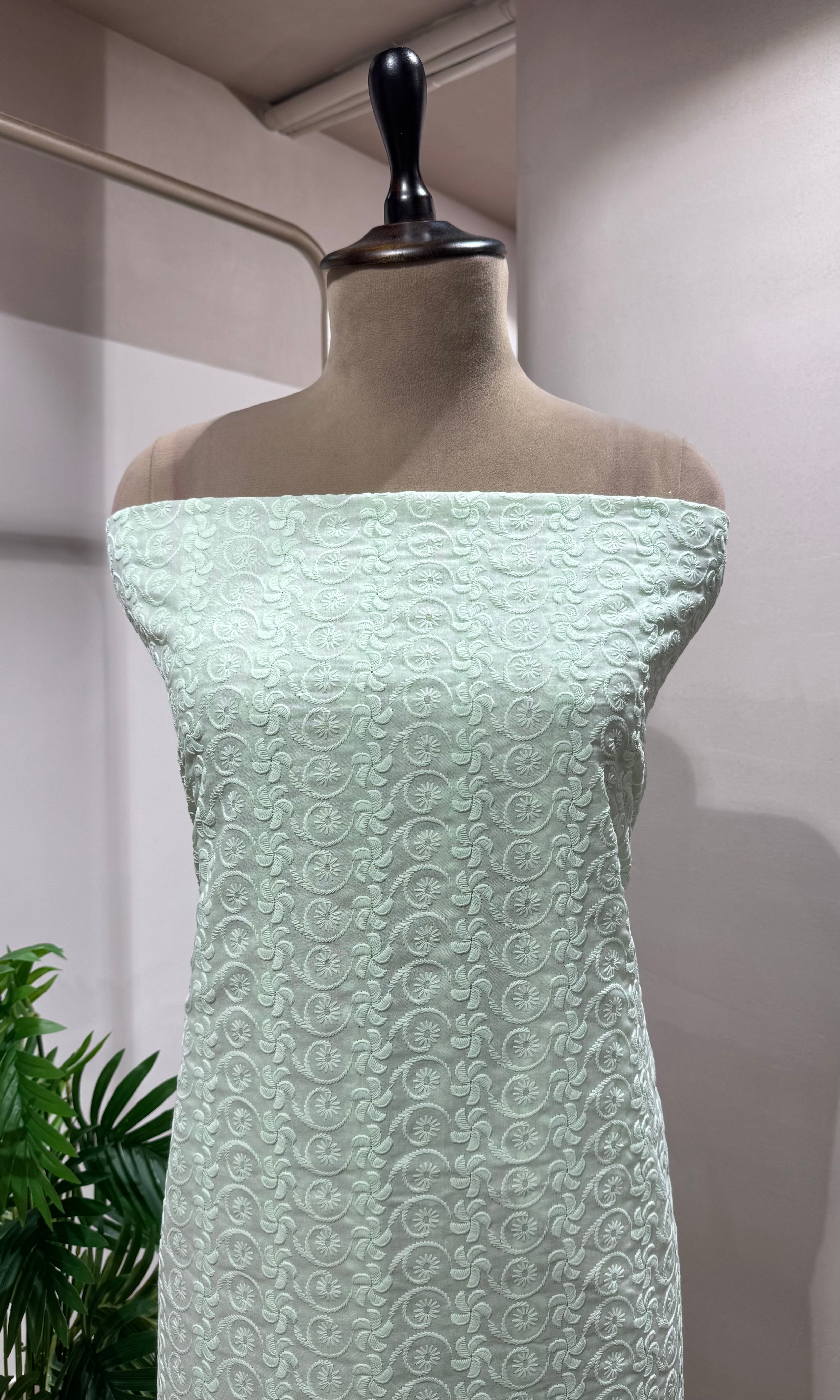 GREEN CHIKANKARI DRESS MATERIAL