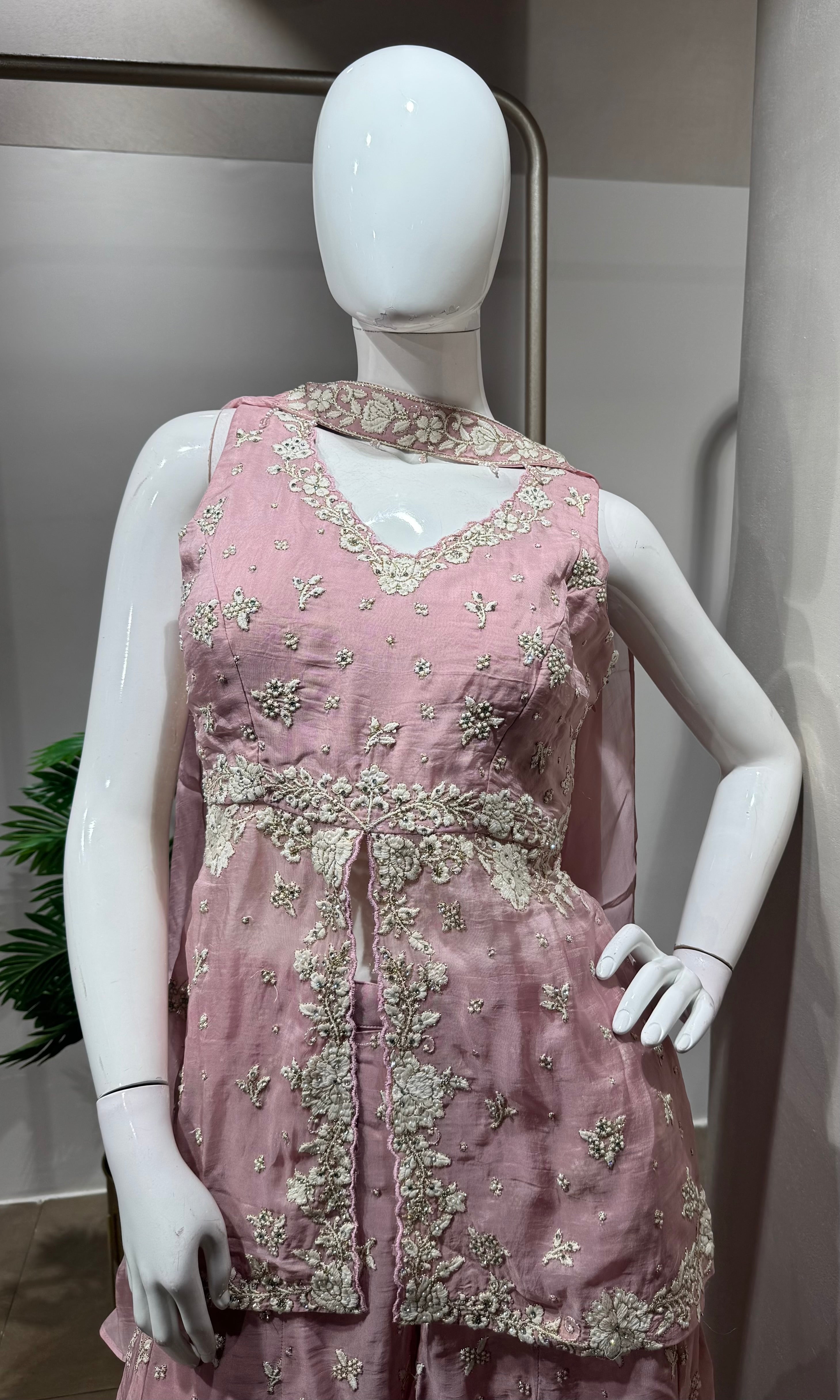 Pink Georgette Party Wear Palazzo Ensemble