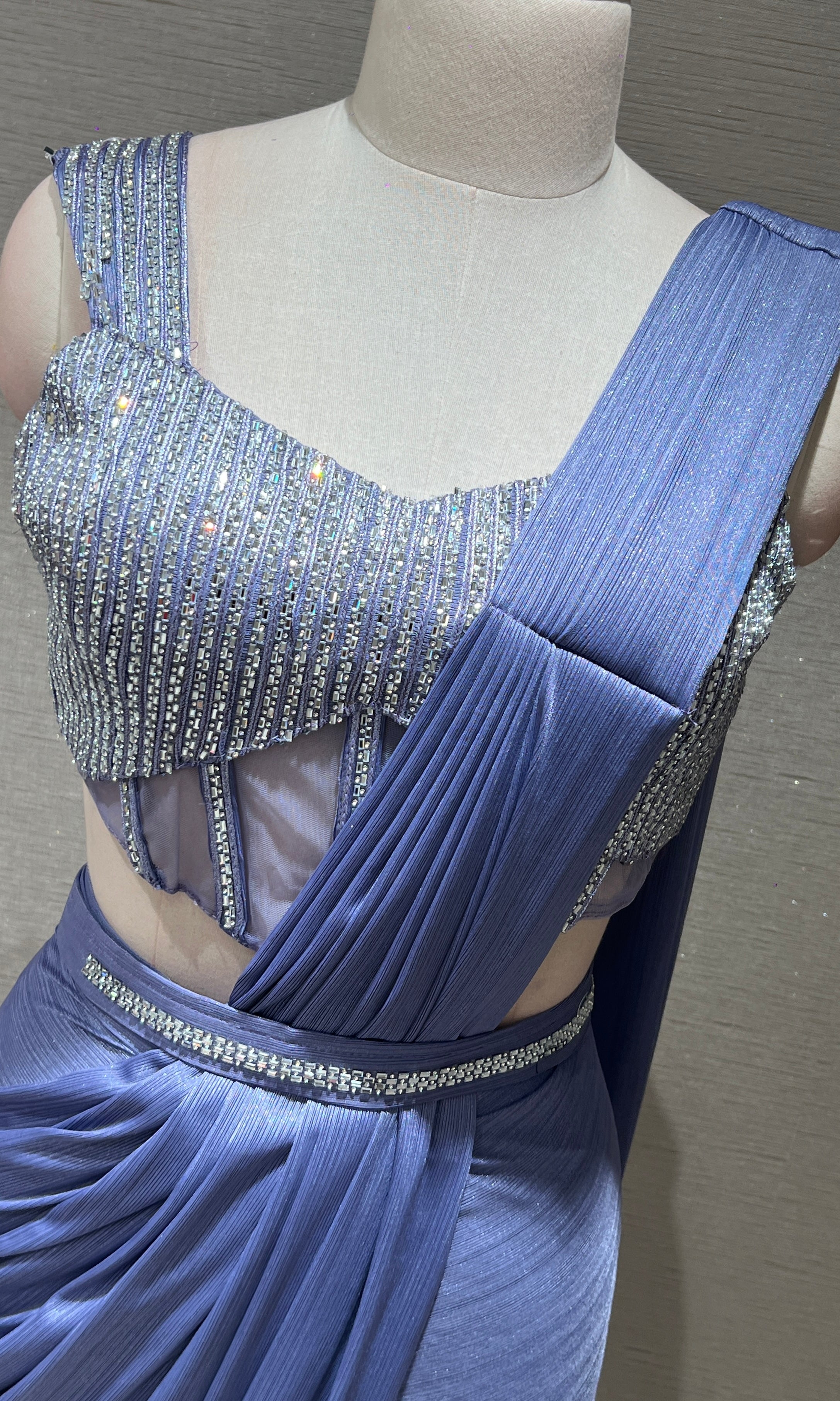 Lavender drape saree WITH BLOUSE & BELT