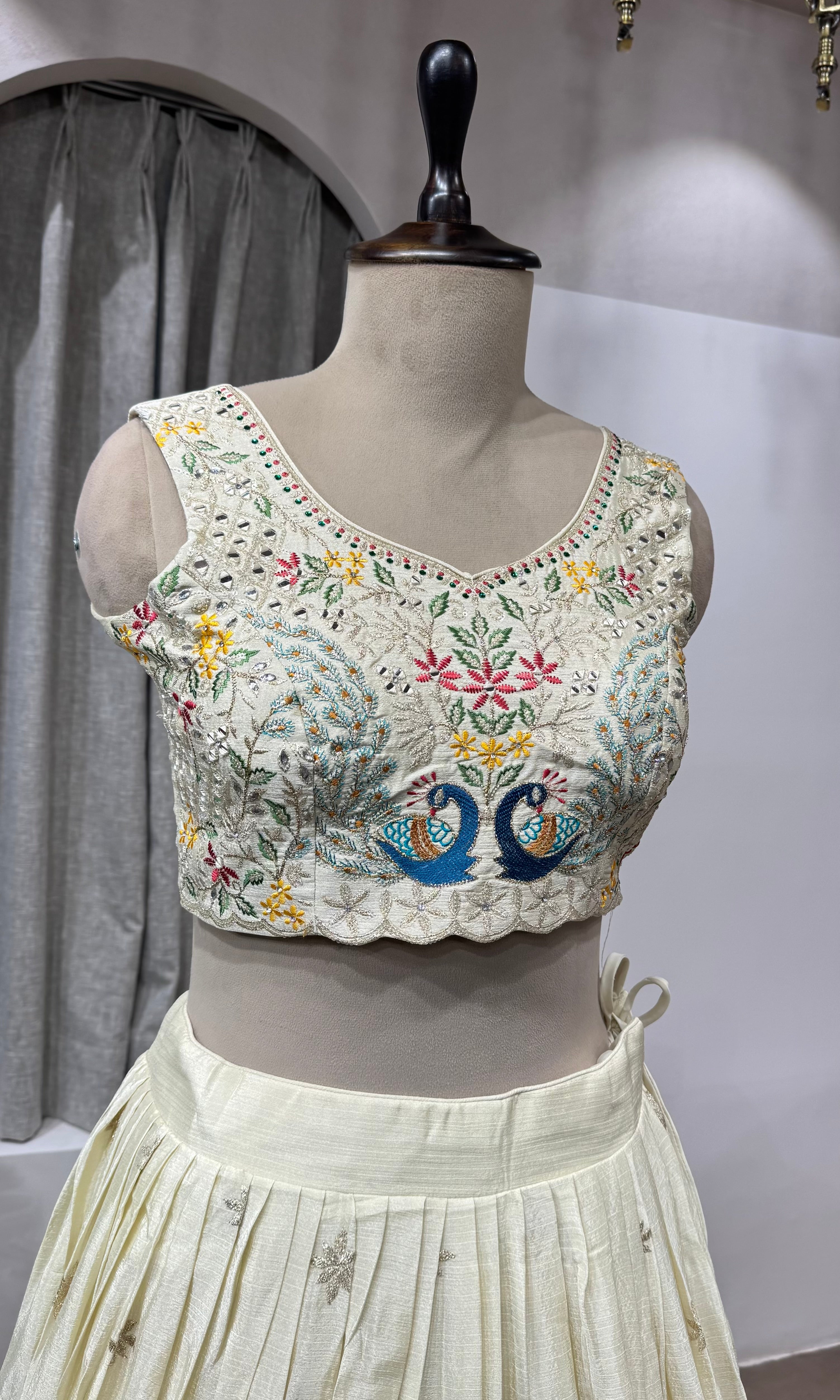 Cream Lehenga with Peacock Embroidery