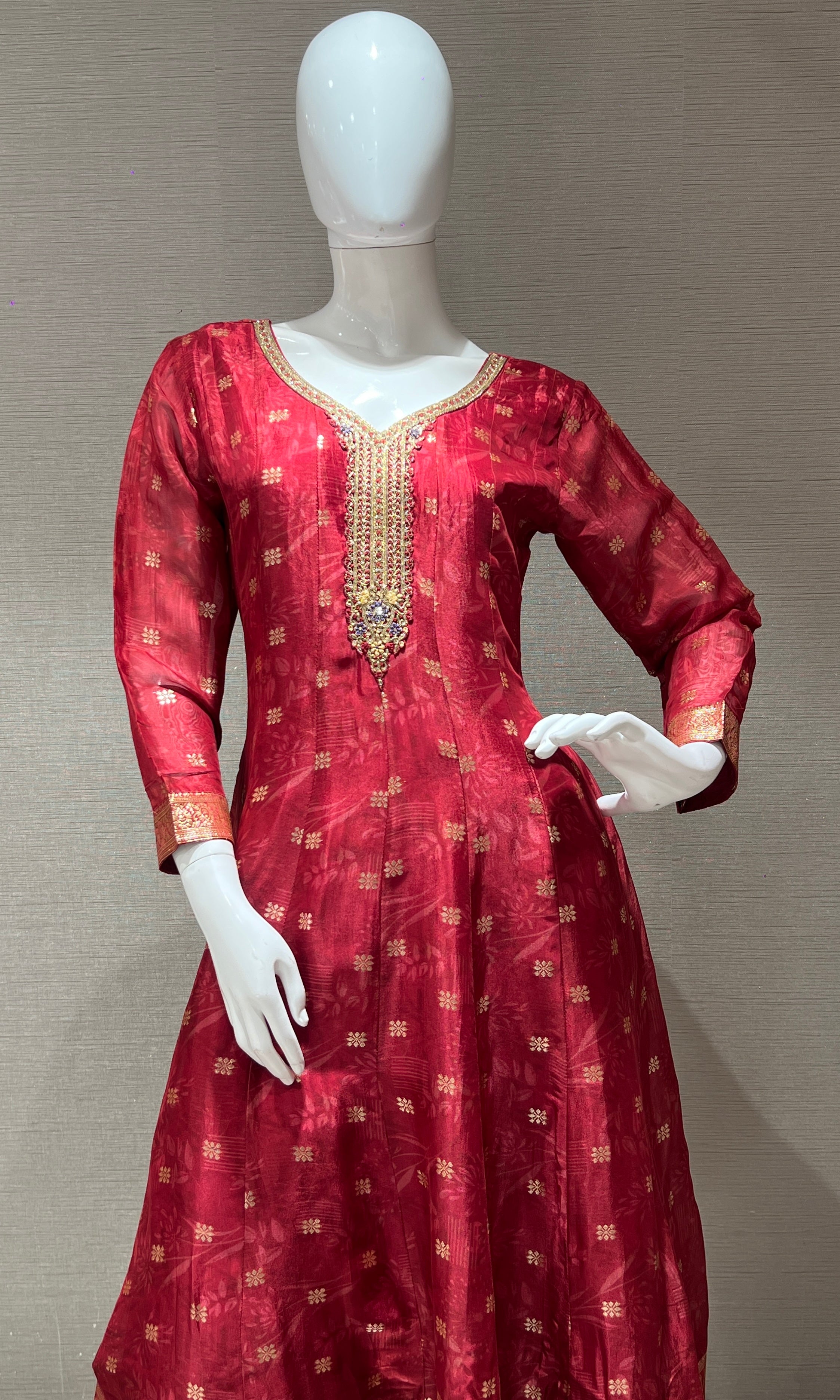 Maroon Anarkali with Gota Work