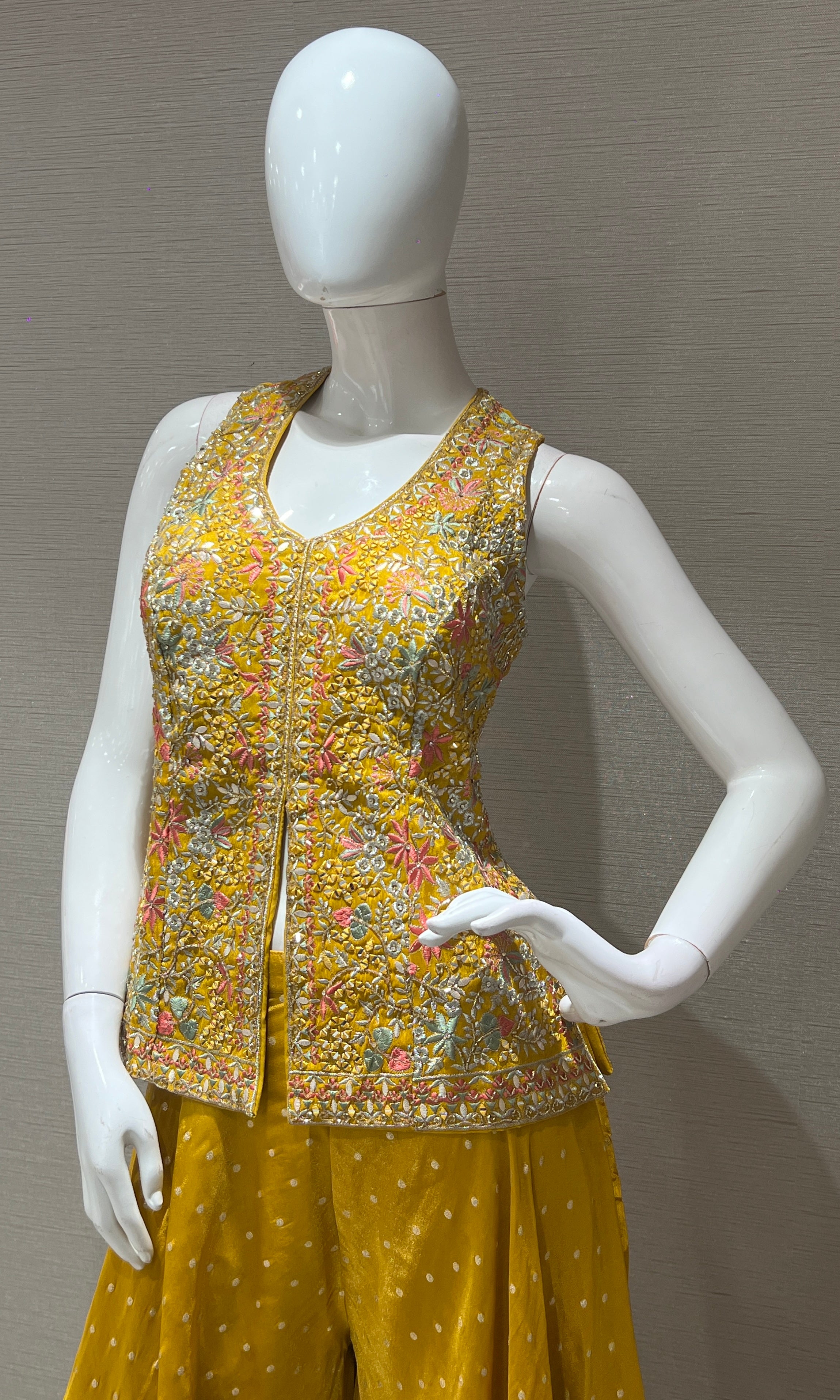 Yellow embroidered sharara palazzo