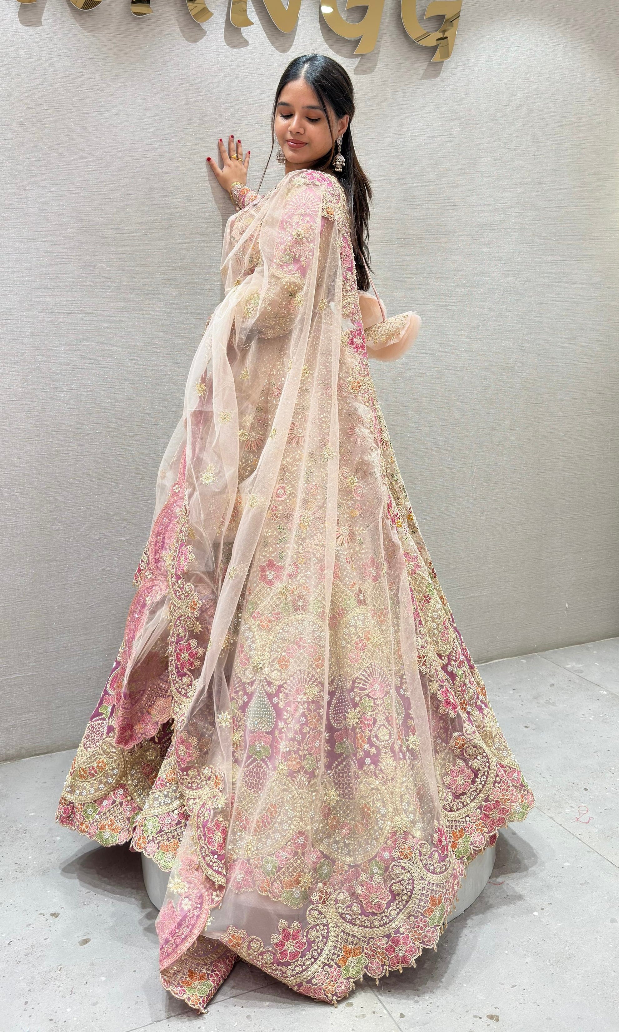 Peach FLORAL INTRICATE EMBROIDERED Lehenga