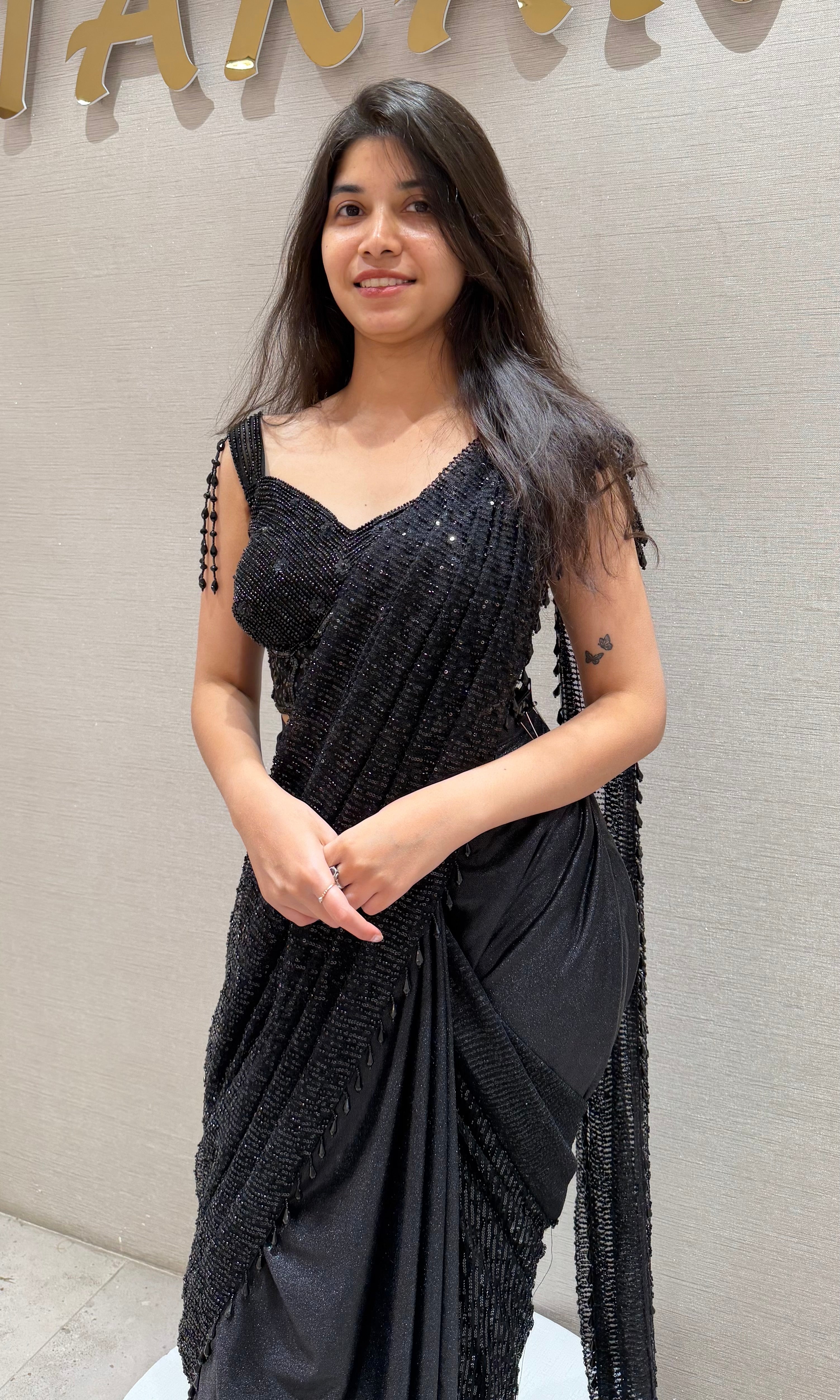 Black drape saree WITH CORSET BLOUSE