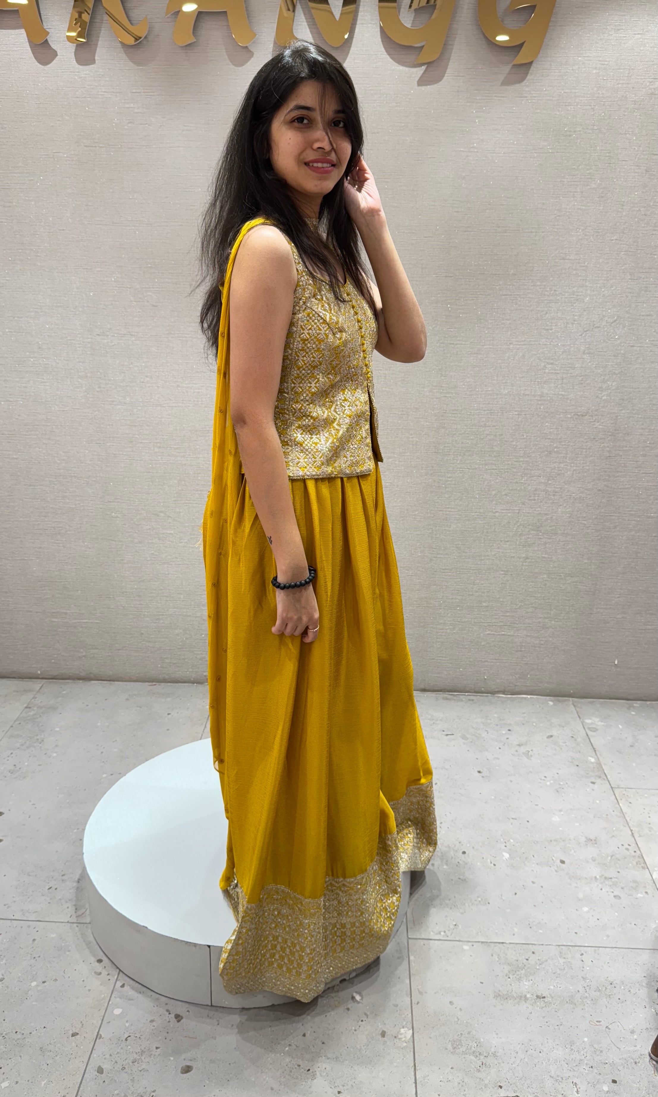 Yellow GOLDEN PEPLUM PALAZZO SET