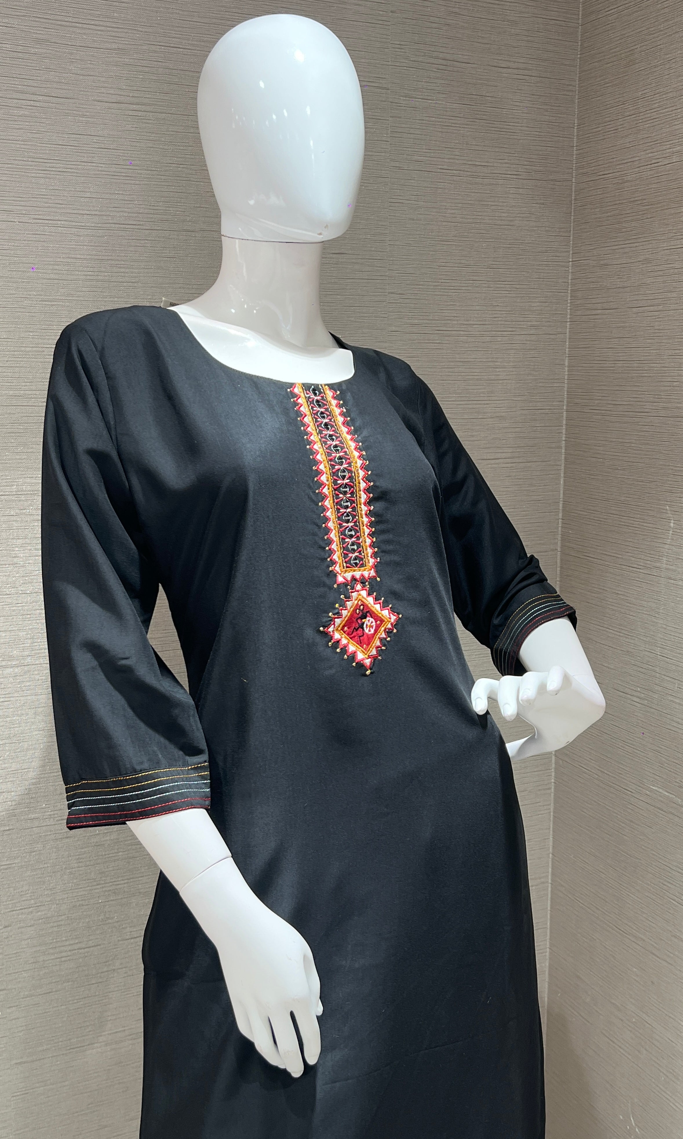 Black kurta set with contrast dupatta