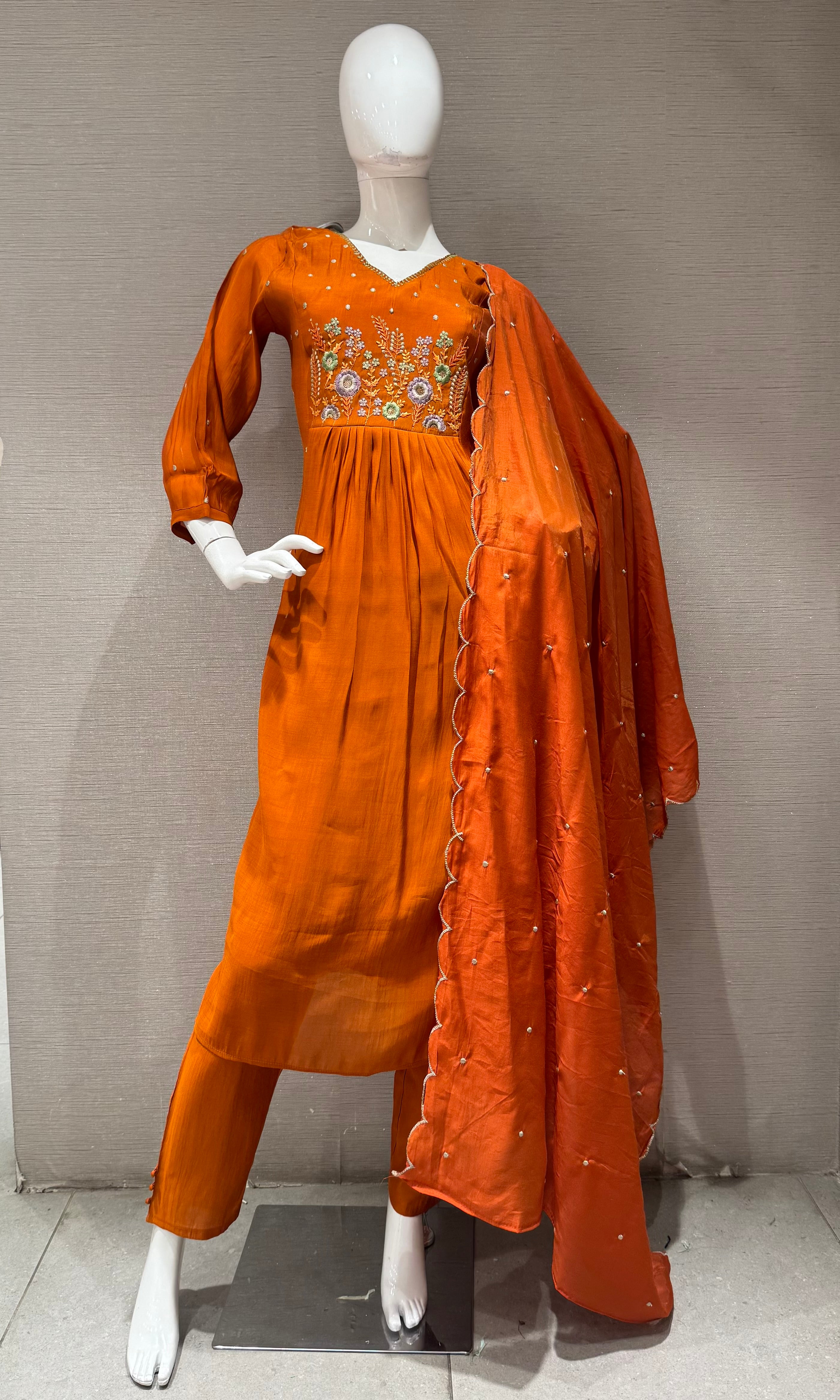 Rust Floral embroidery kurta set