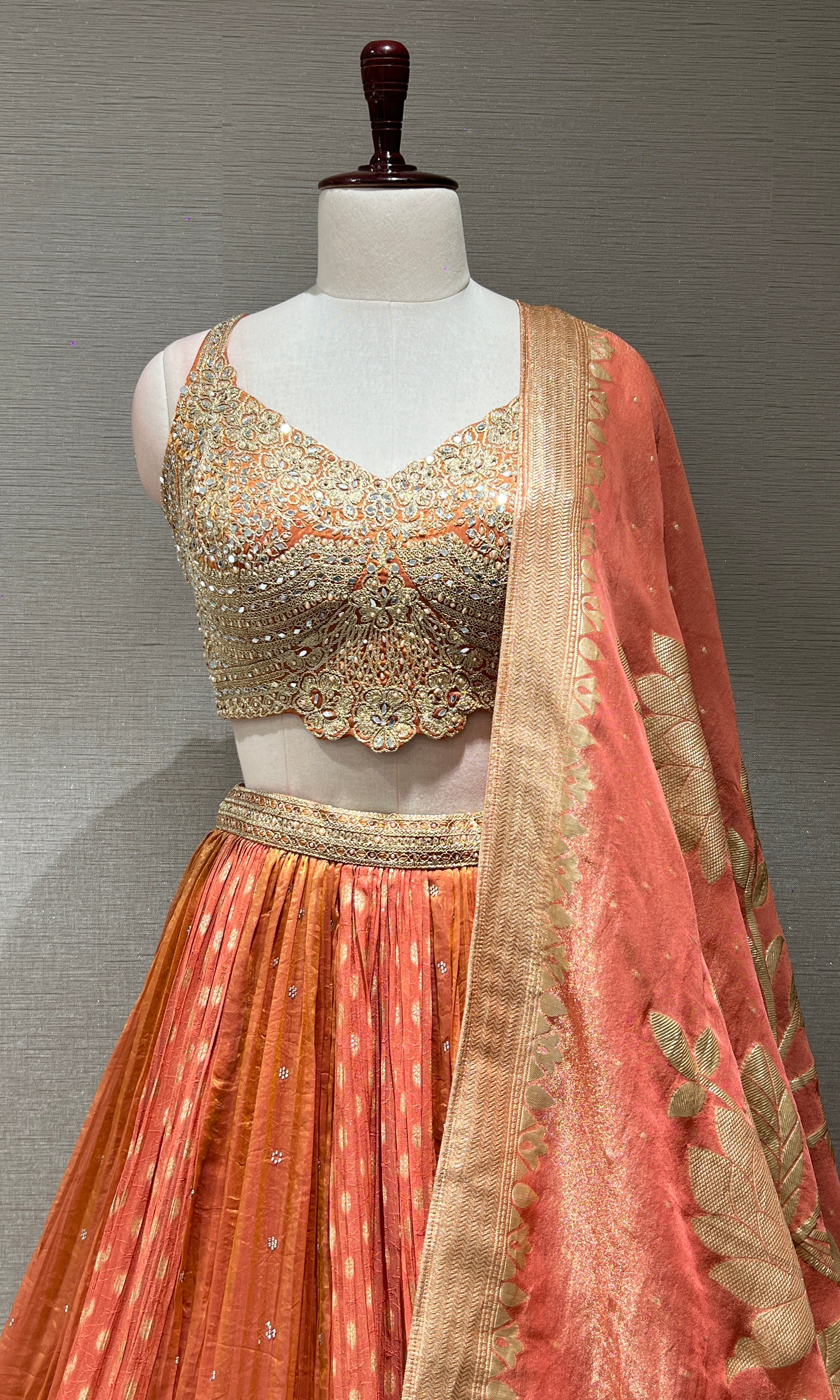 RUST GOLDEN EMBROIDERED LEHENGA