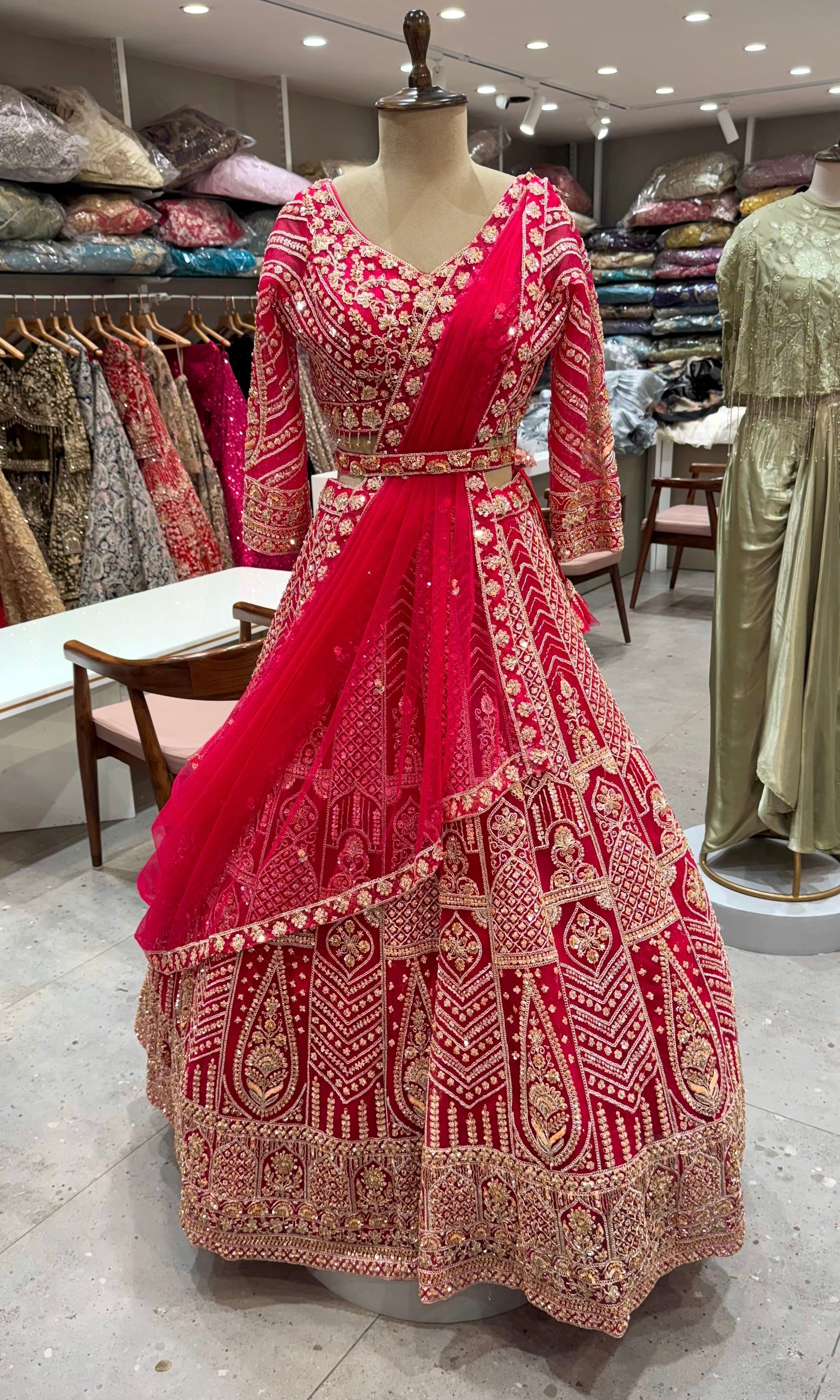Rani Pink Lehenga With Golden Embroidery