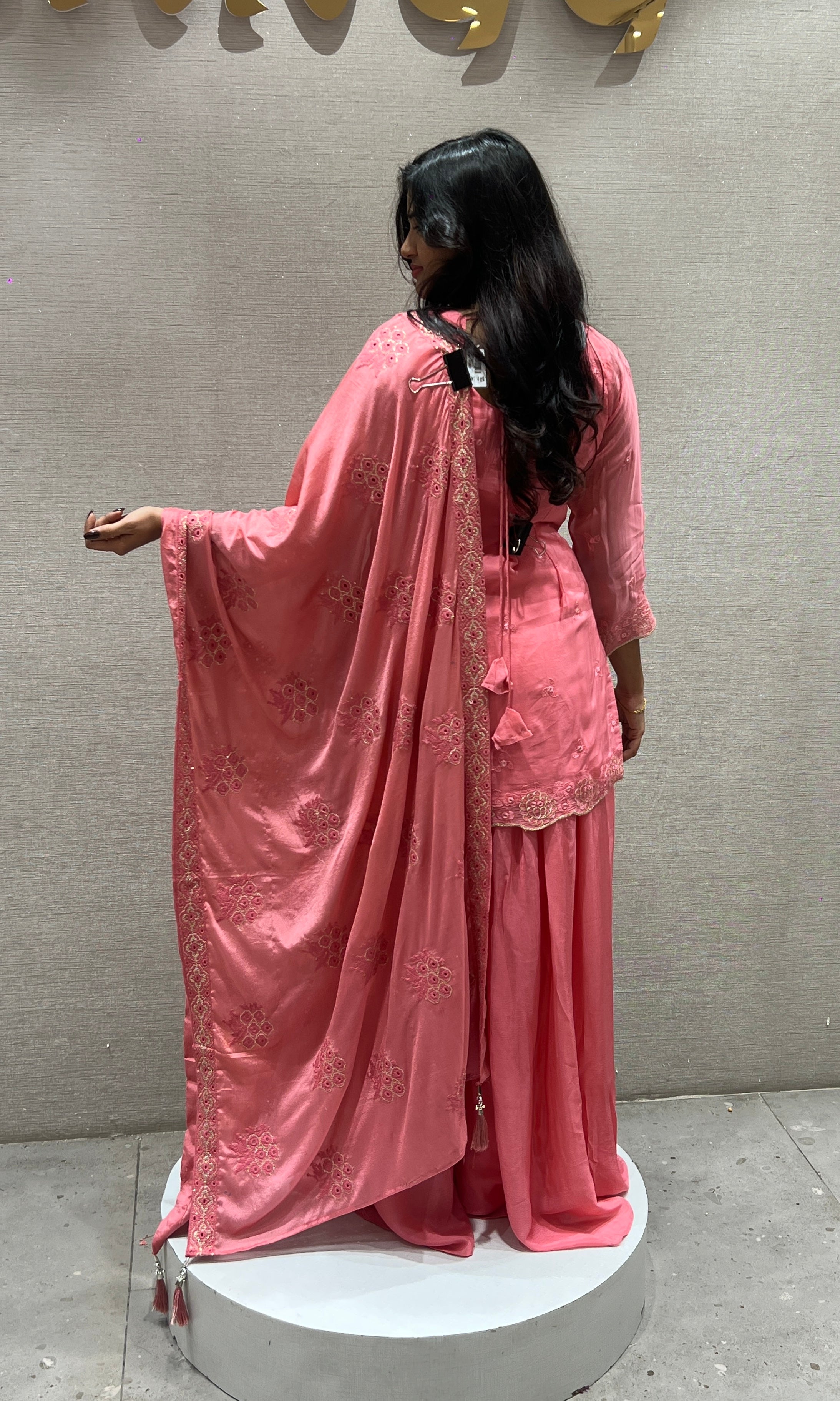 Peach Pink Embroidered Palazoo Set