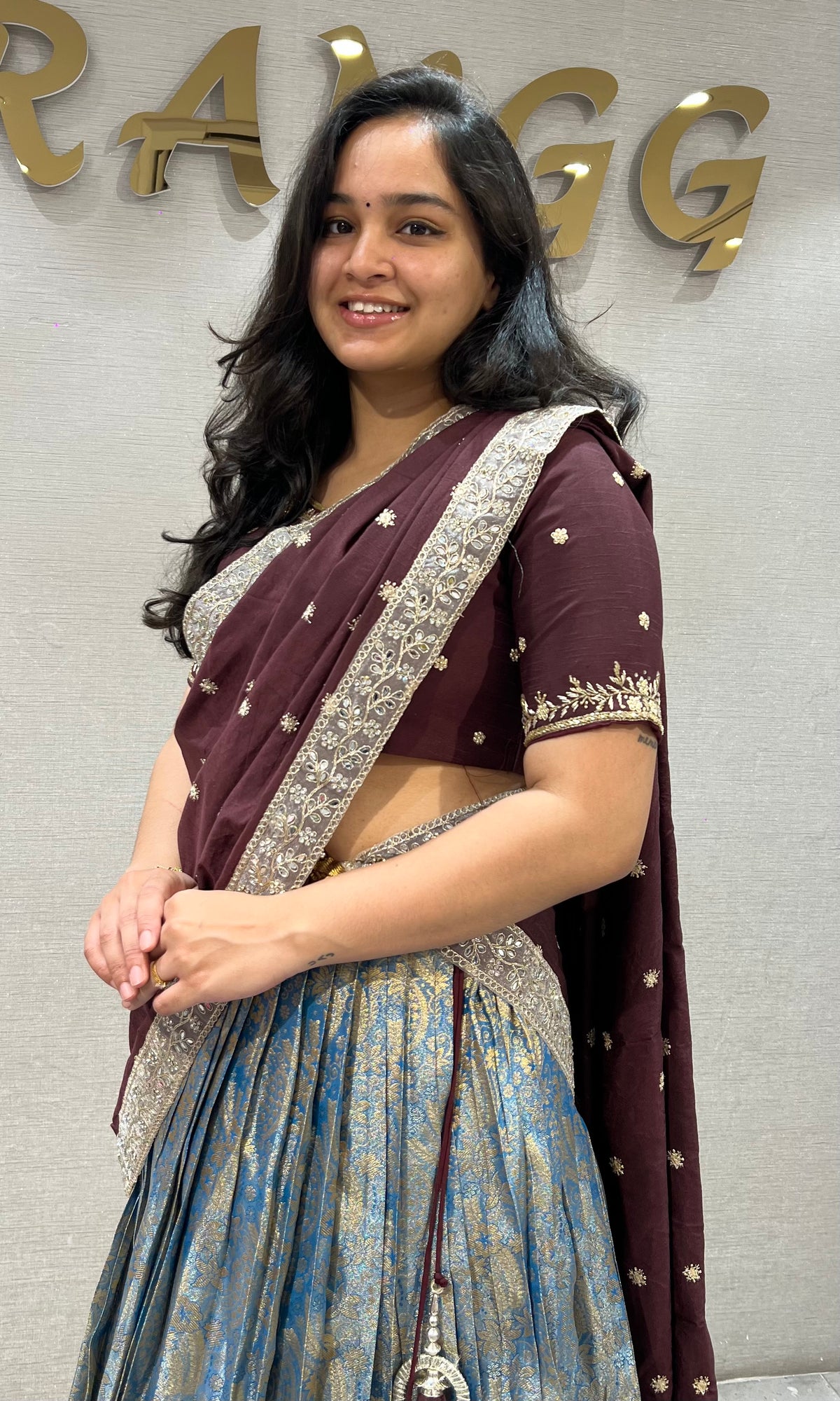 Brown BLUE BANARASI PATTU LEHENGA WITH EMBROIDERED BLOUSE