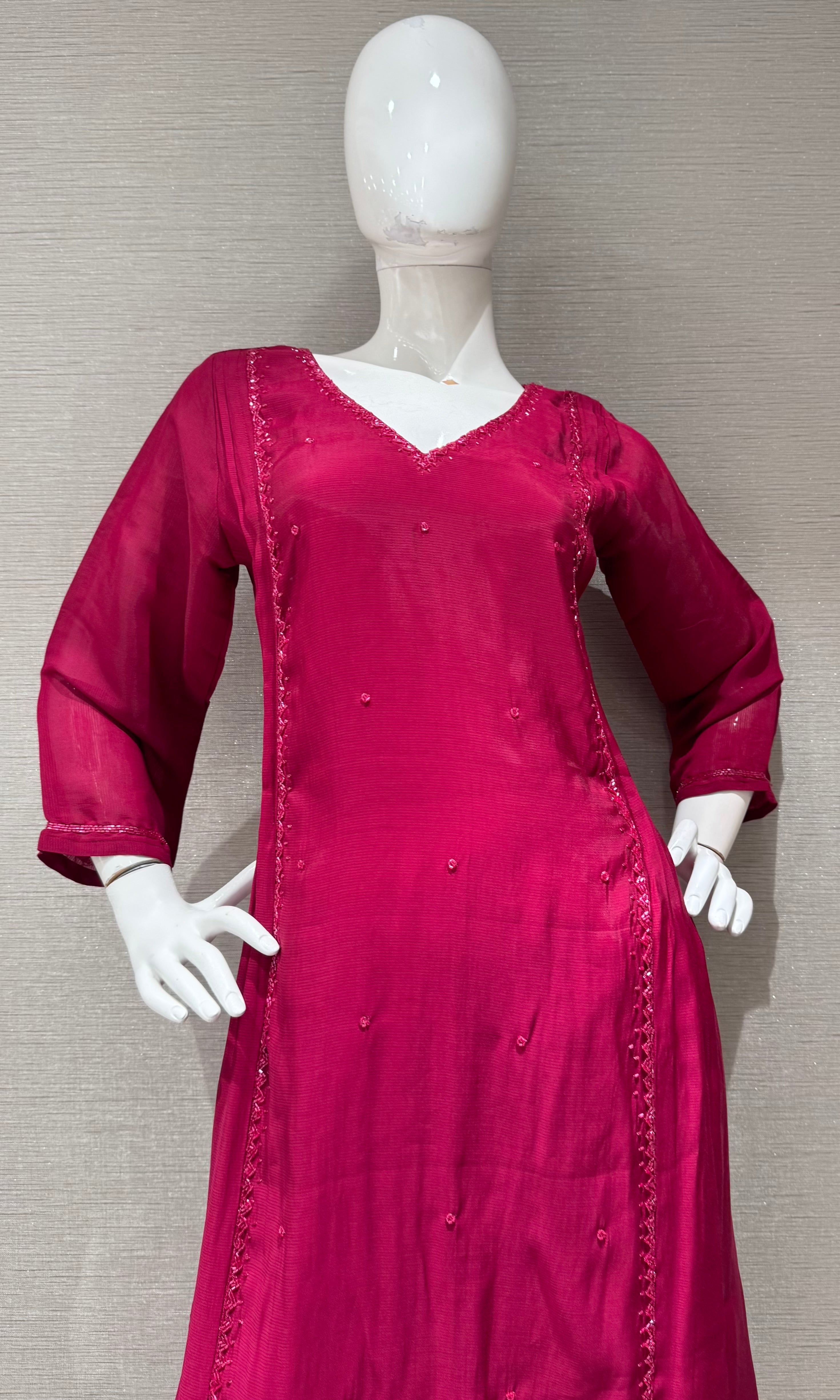Wine A line Cotton Kurta Set with Dupatta