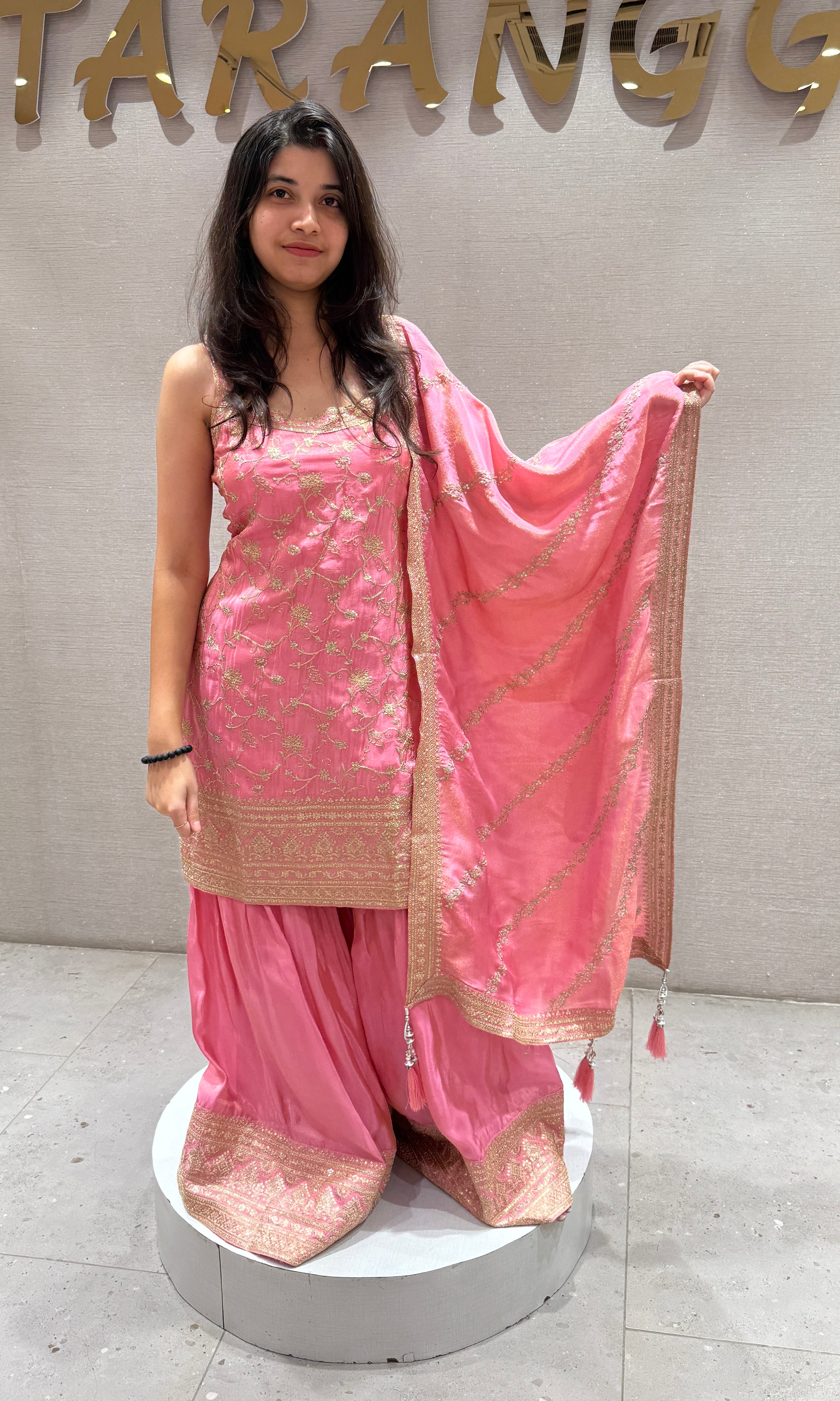 rose pink embroidered Sharara set