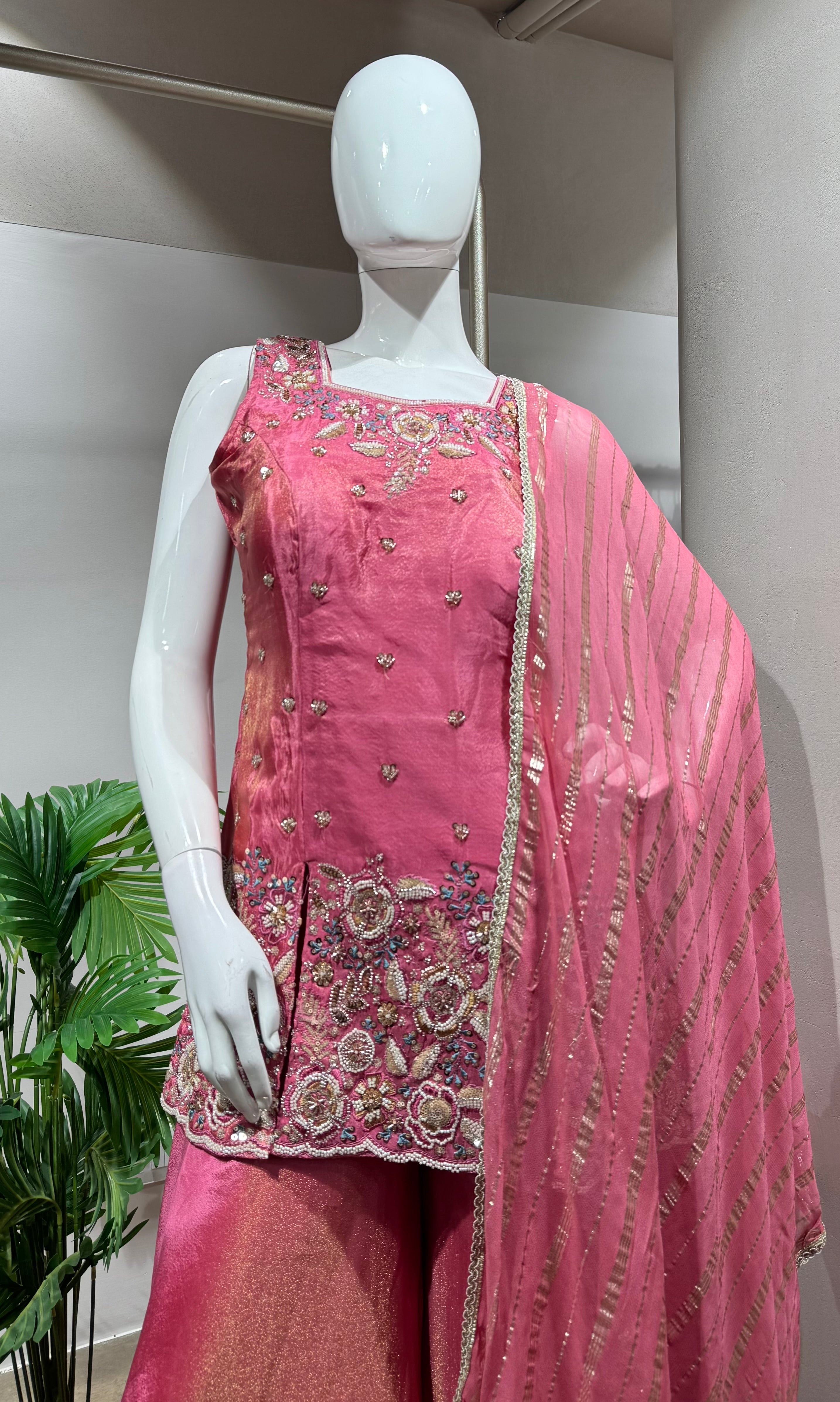 BABY PINK Embroidered Kurta and Sharara with Matching Dupatta