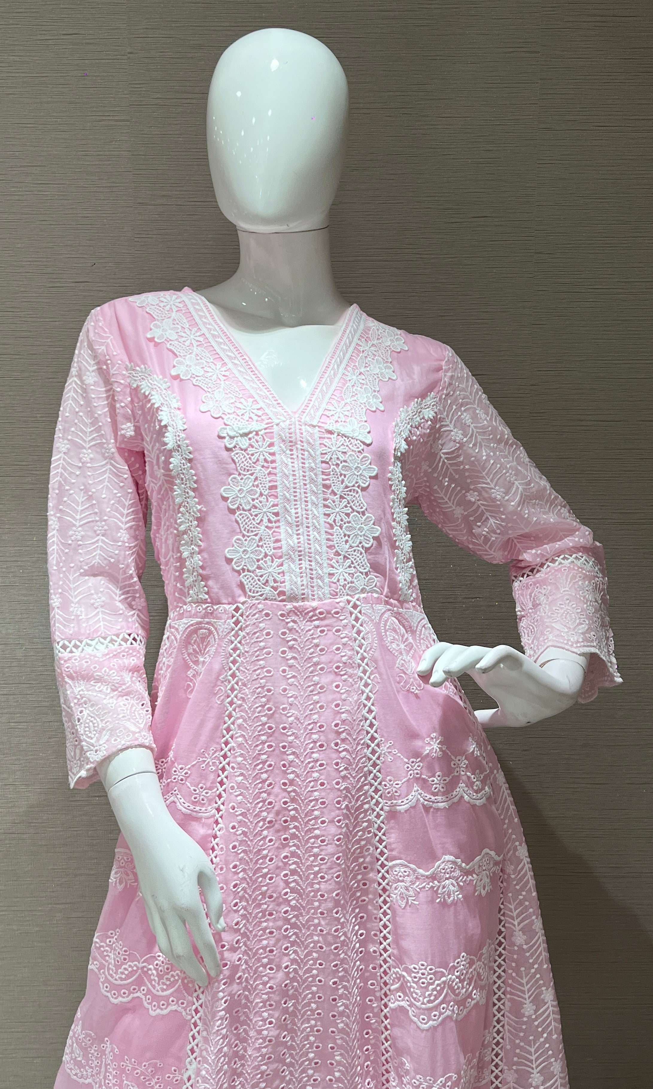 baby pink Chikankari Anarkali kurta set