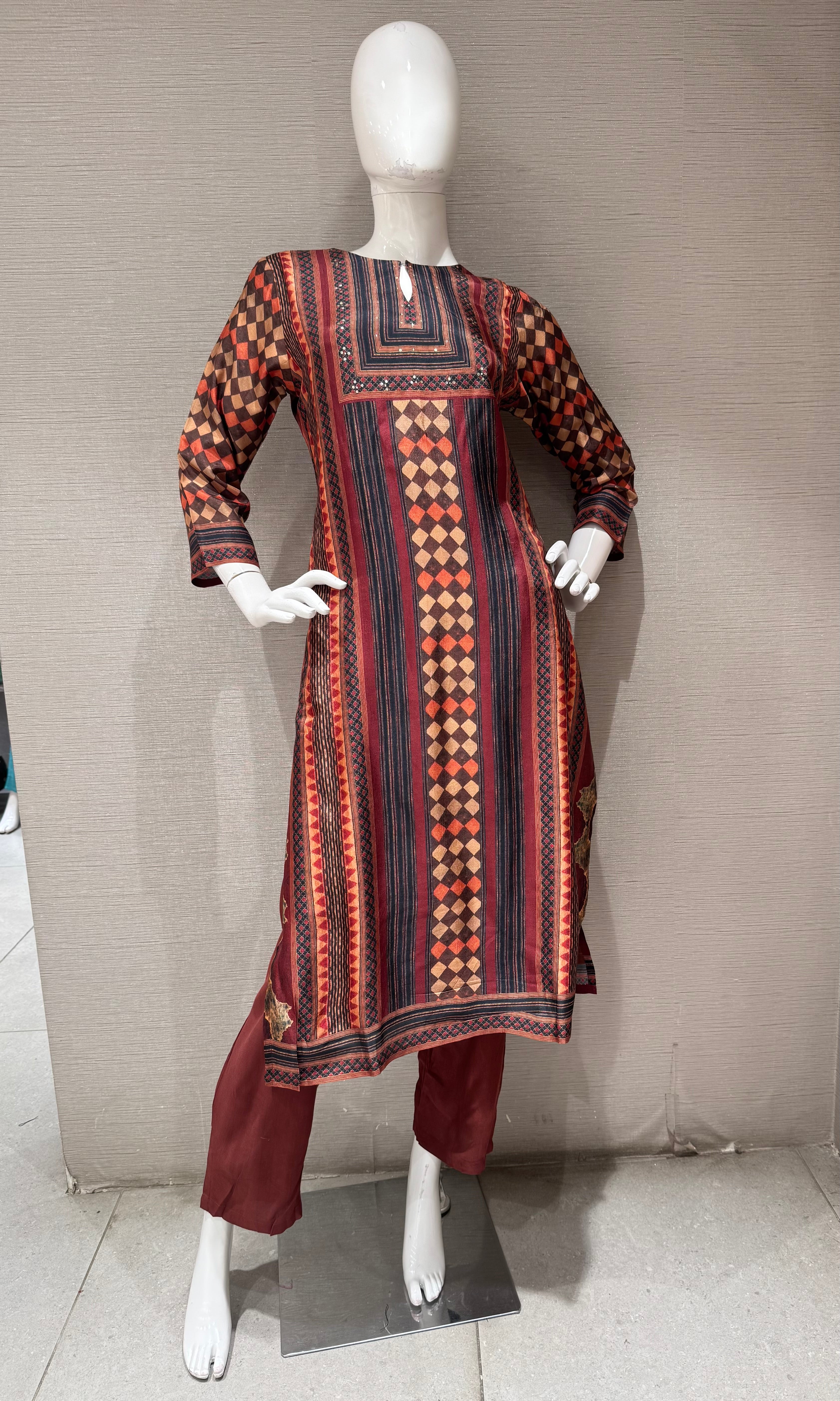 Rust Geometric Printed Kurta Set