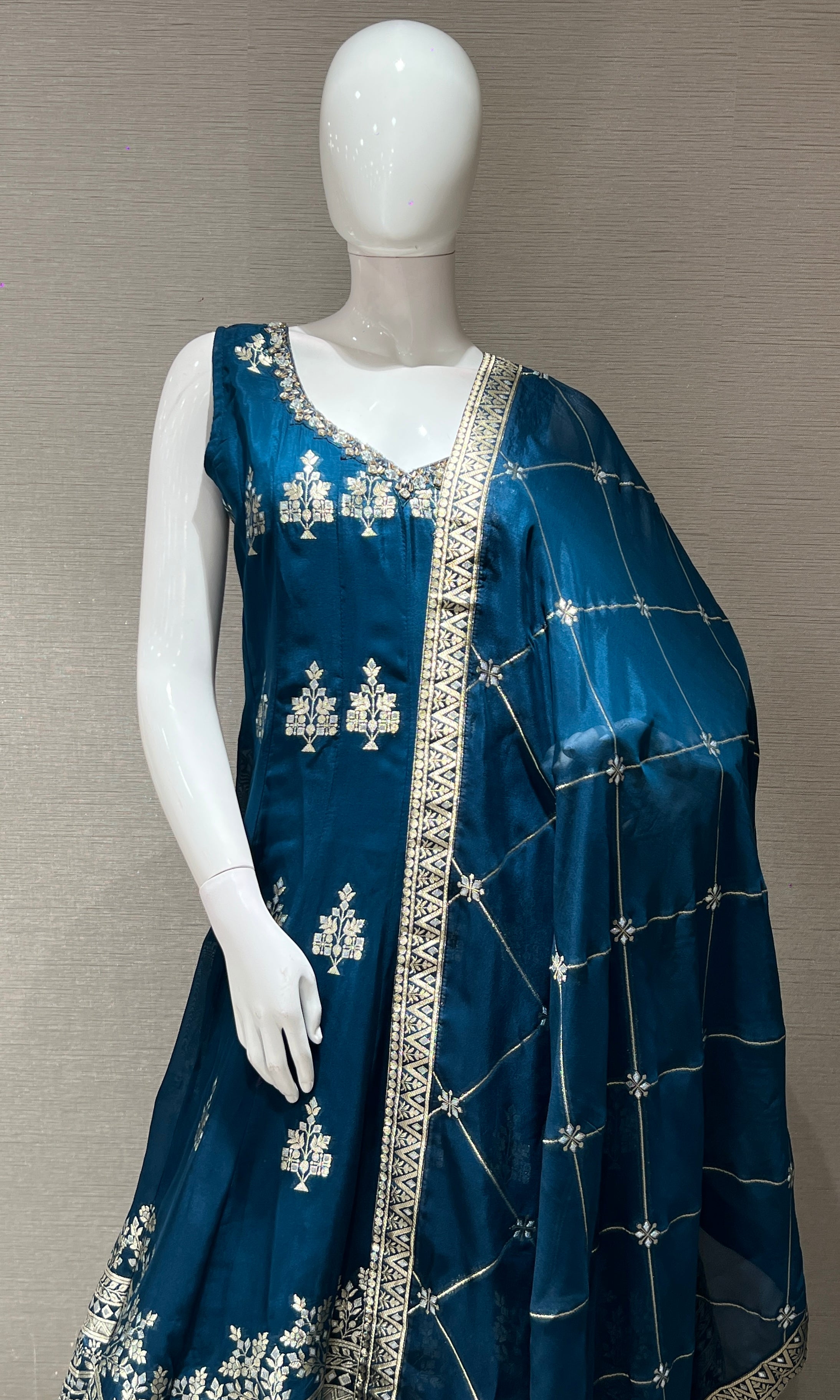 peacock Blue Anarkali with palazzo pants
