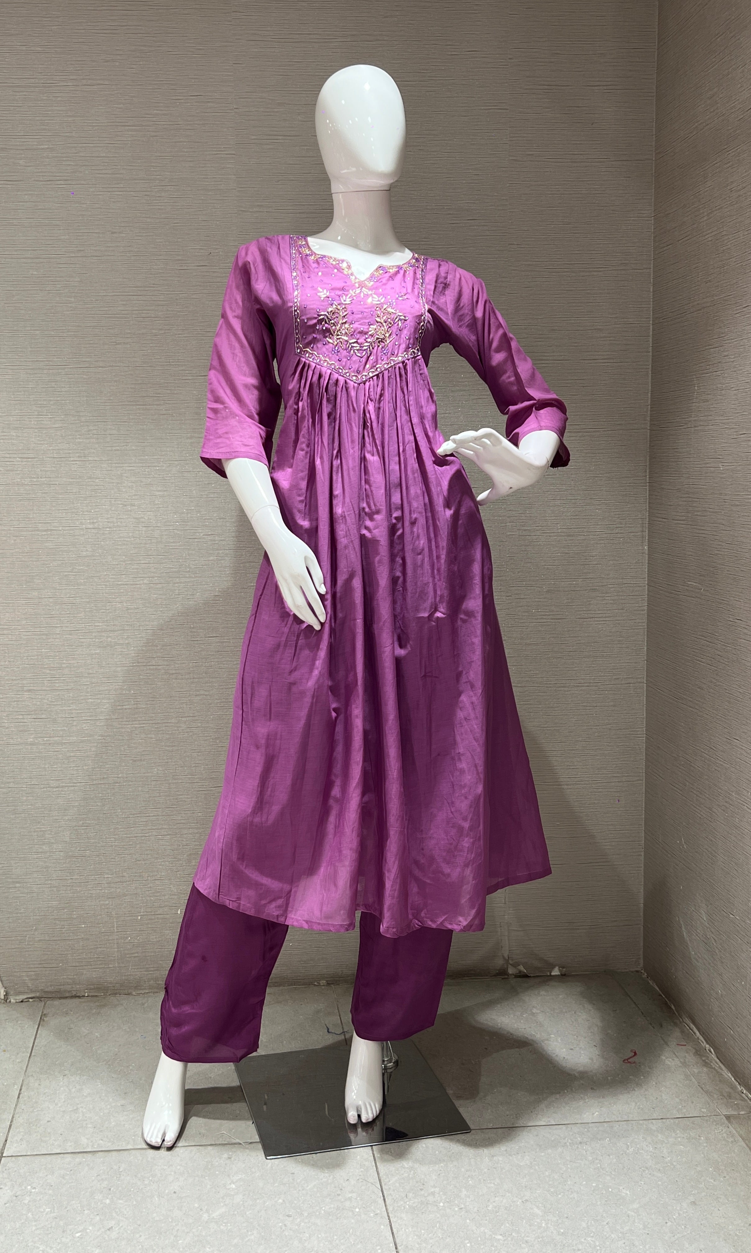 Purple MUL CHANDERI kurta set