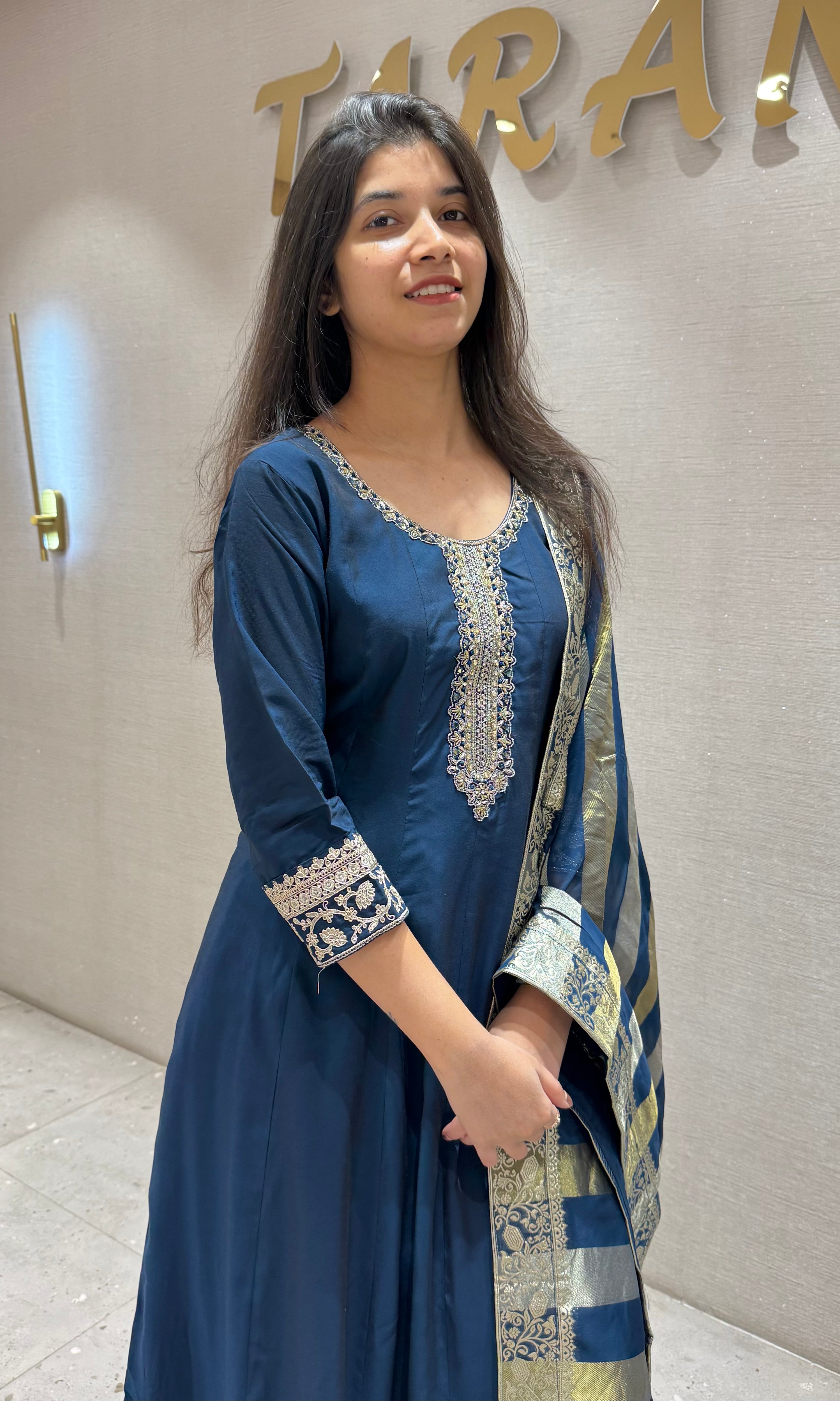 Regal Navy Blue Embroidered Anarkali Set