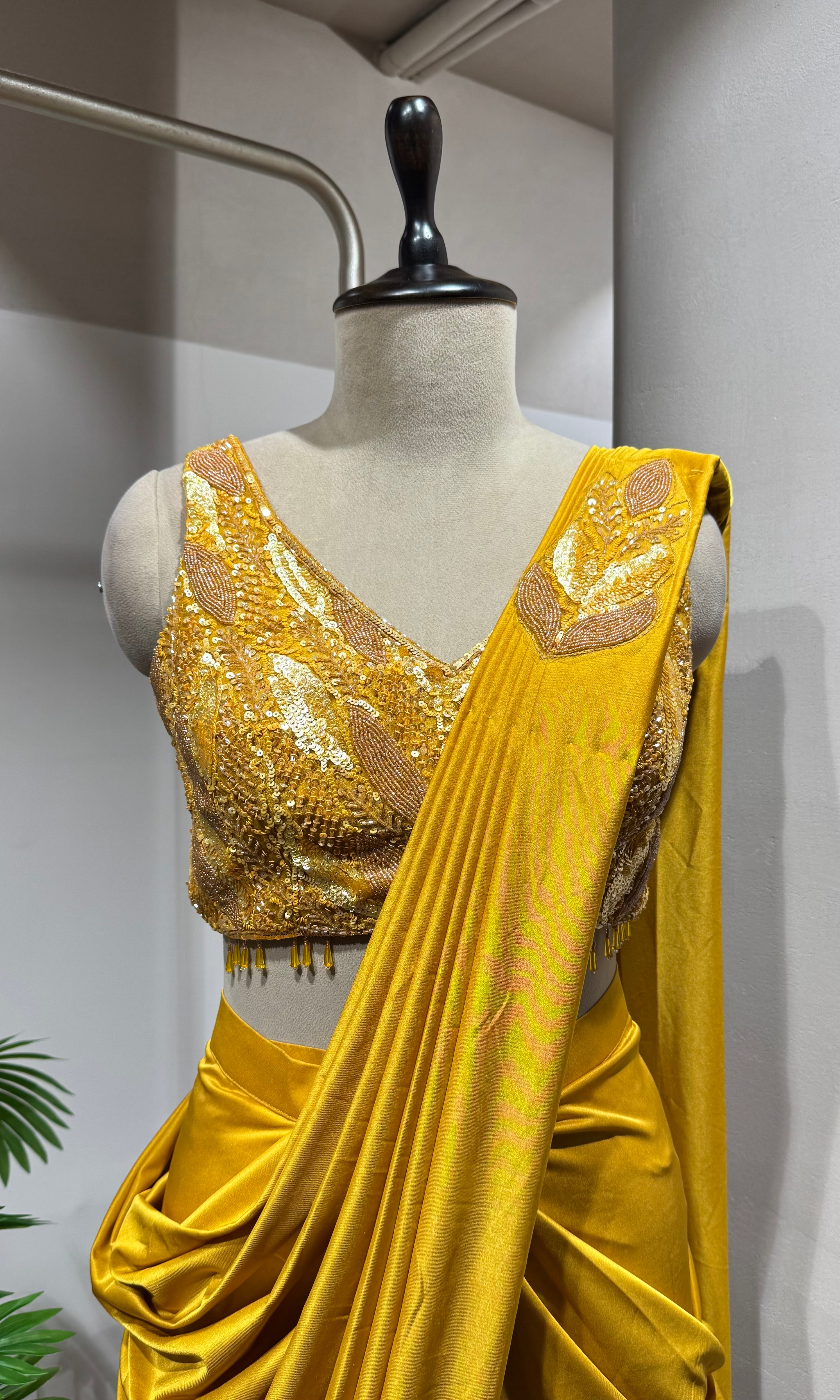 Mustard Magic Pre-Draped Festive Saree