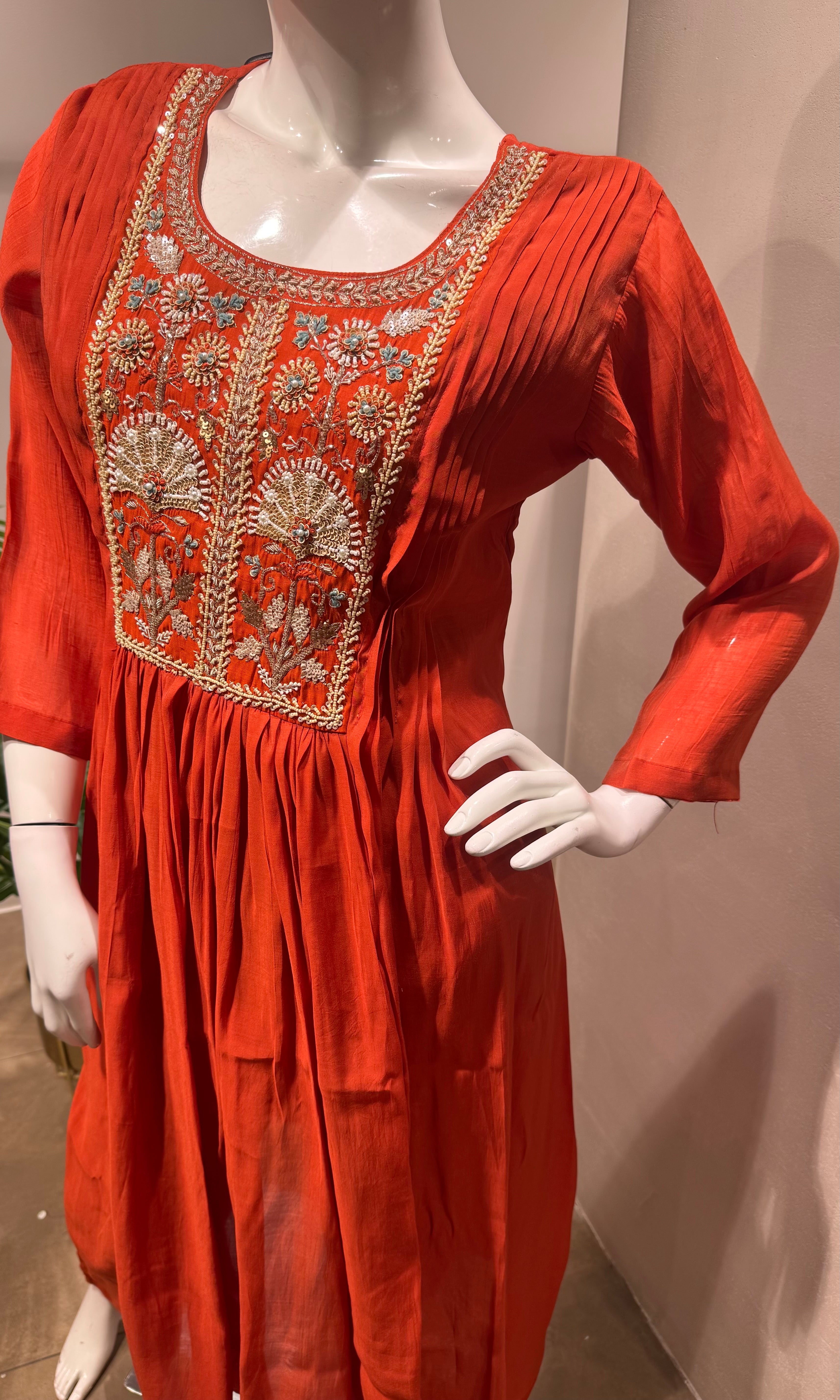 Orange embroidered kurta set with dupatta