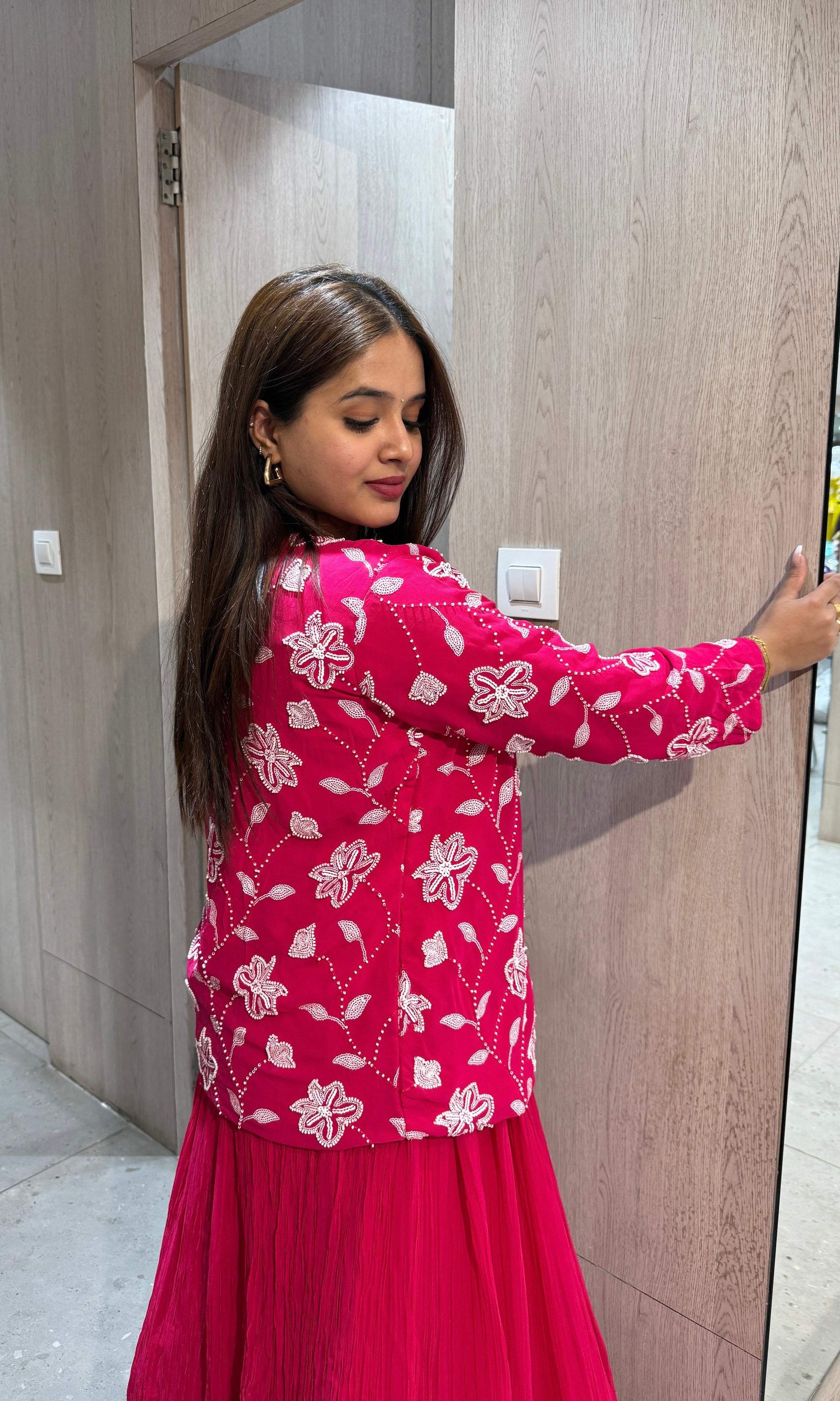 Pink long dress with jacket
