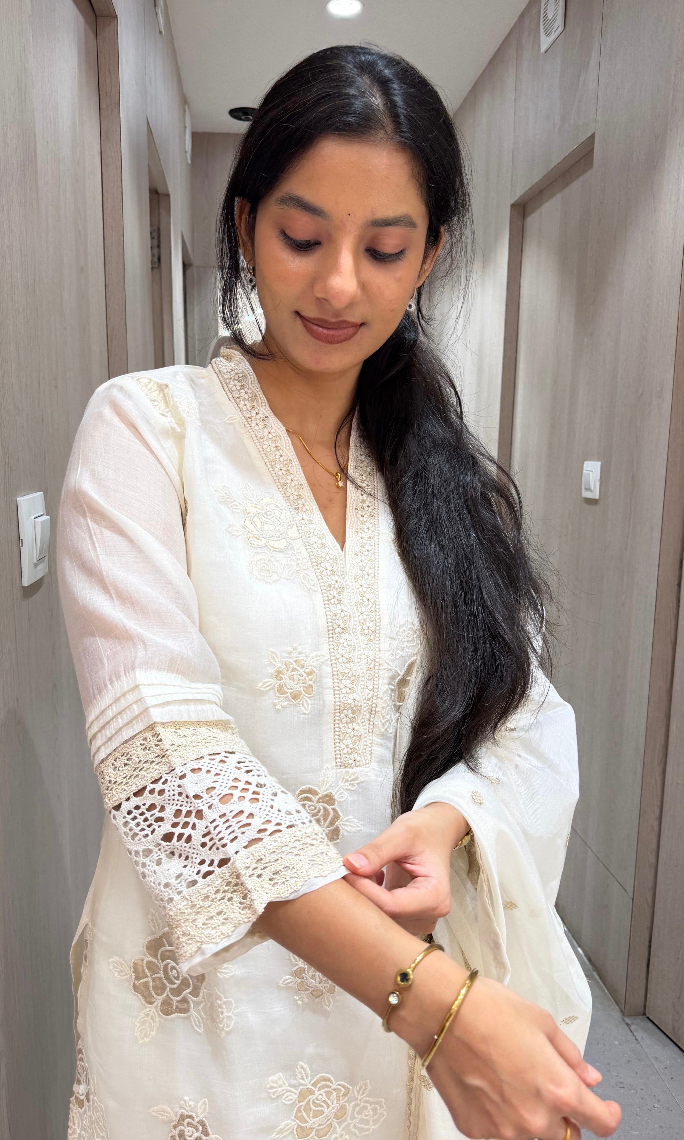 White Cotton Salwar kurta set with Dupatta