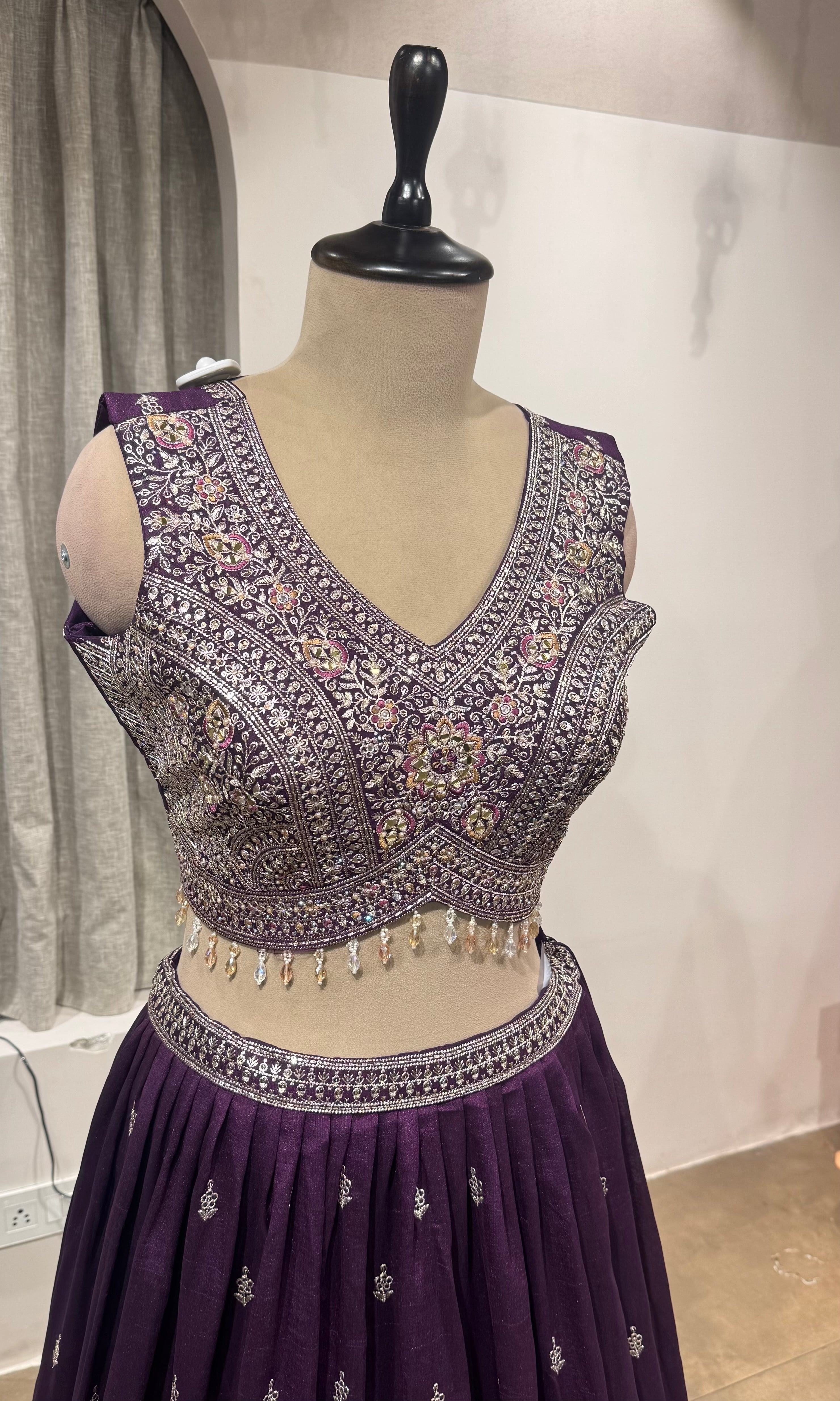 ROYAL WINE INTRICATE EMBROIDERED LEHENGA