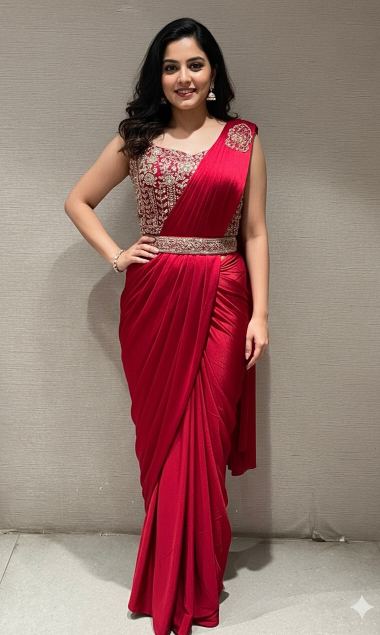 rani pink drape saree with corset blouse