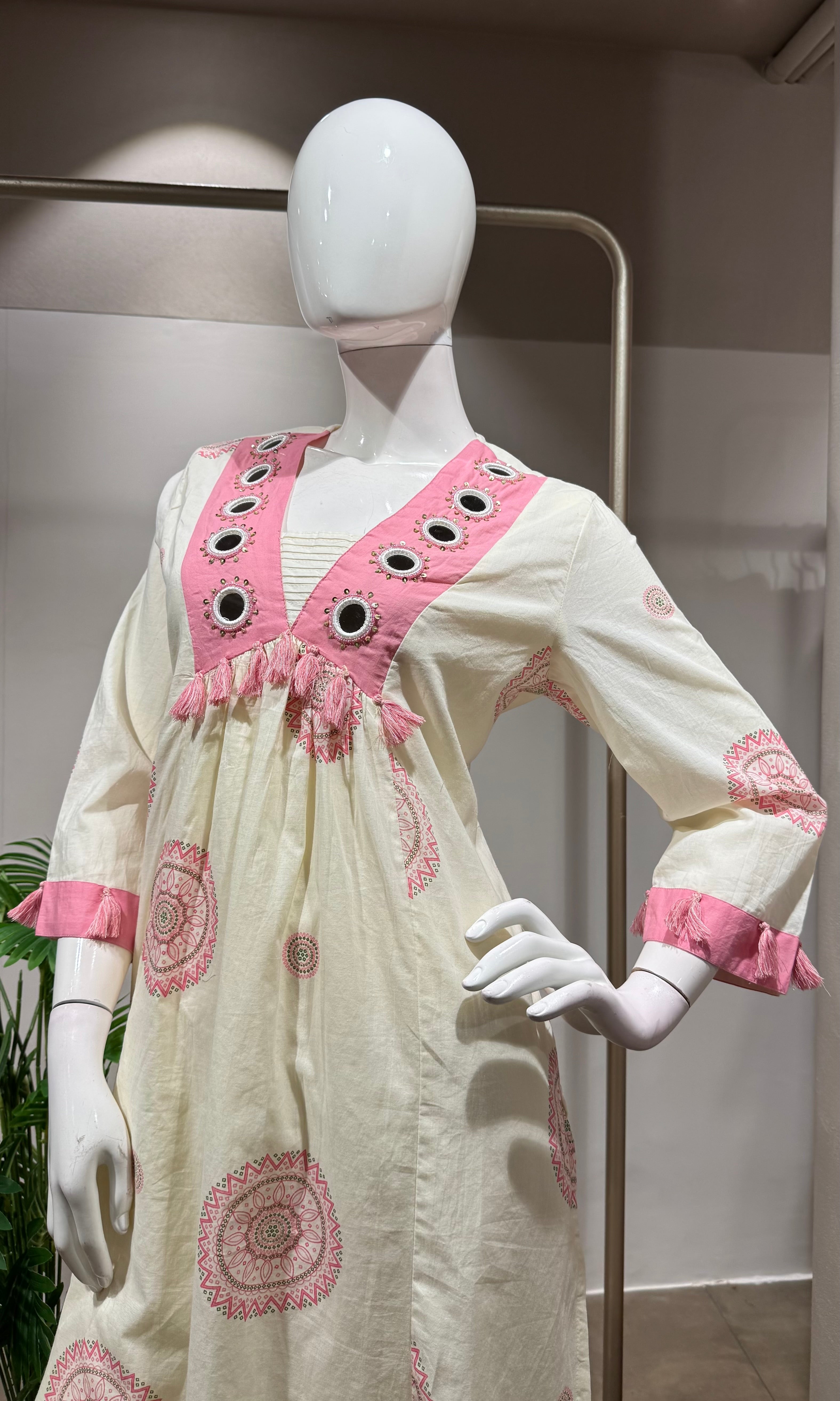 PINK Floral Block Print Cotton Kurta Set