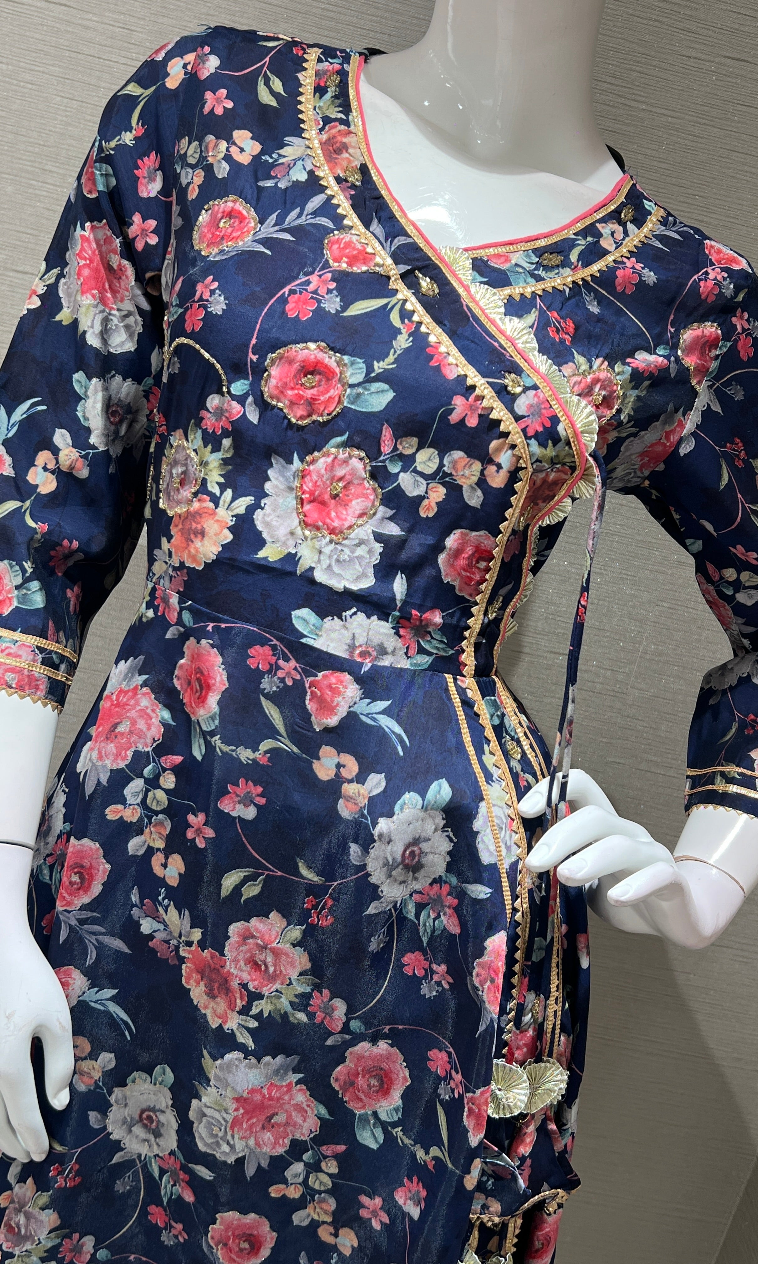 Navy Blue A LINE FLORAL KURTA SET