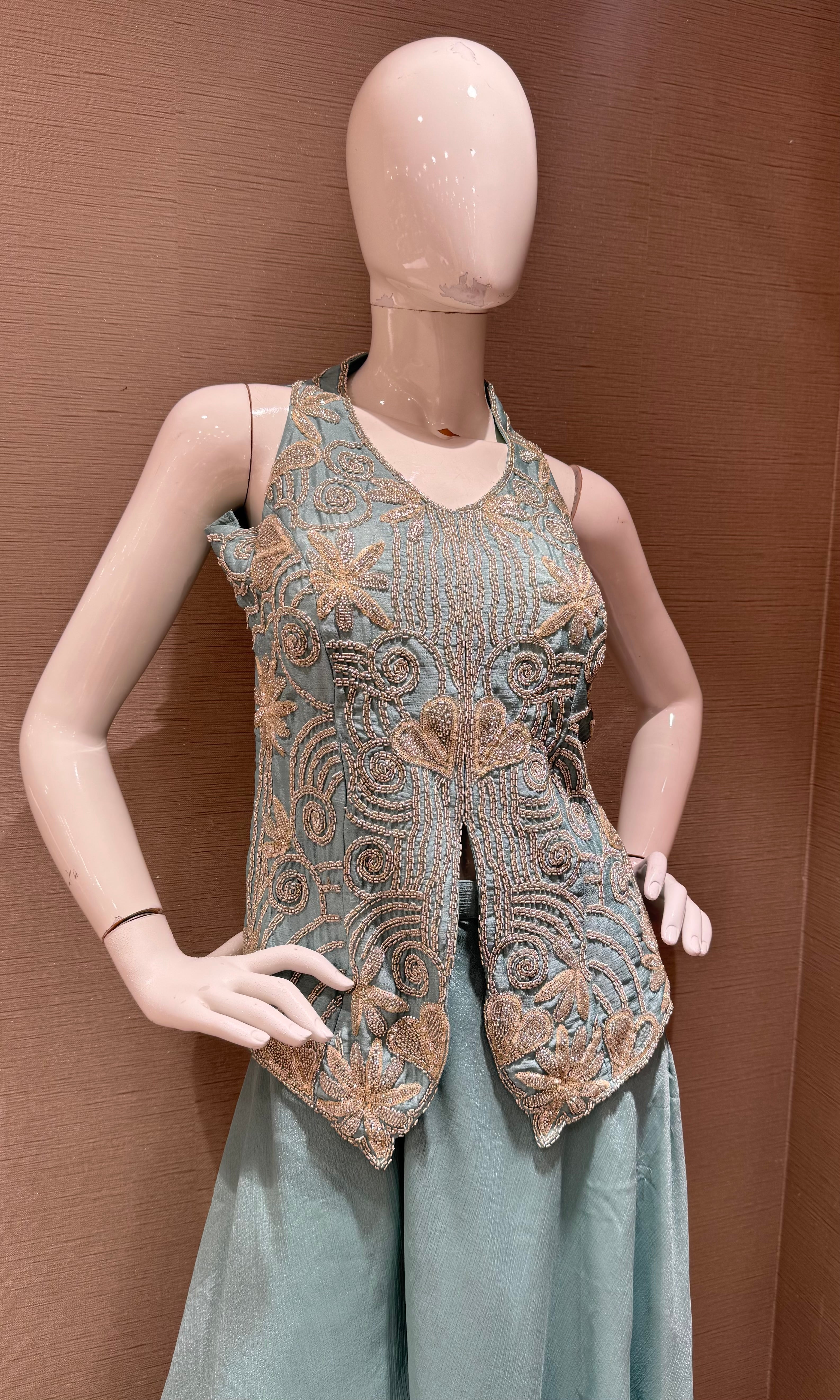 Blue Peplum top with Flared palazzo pant set