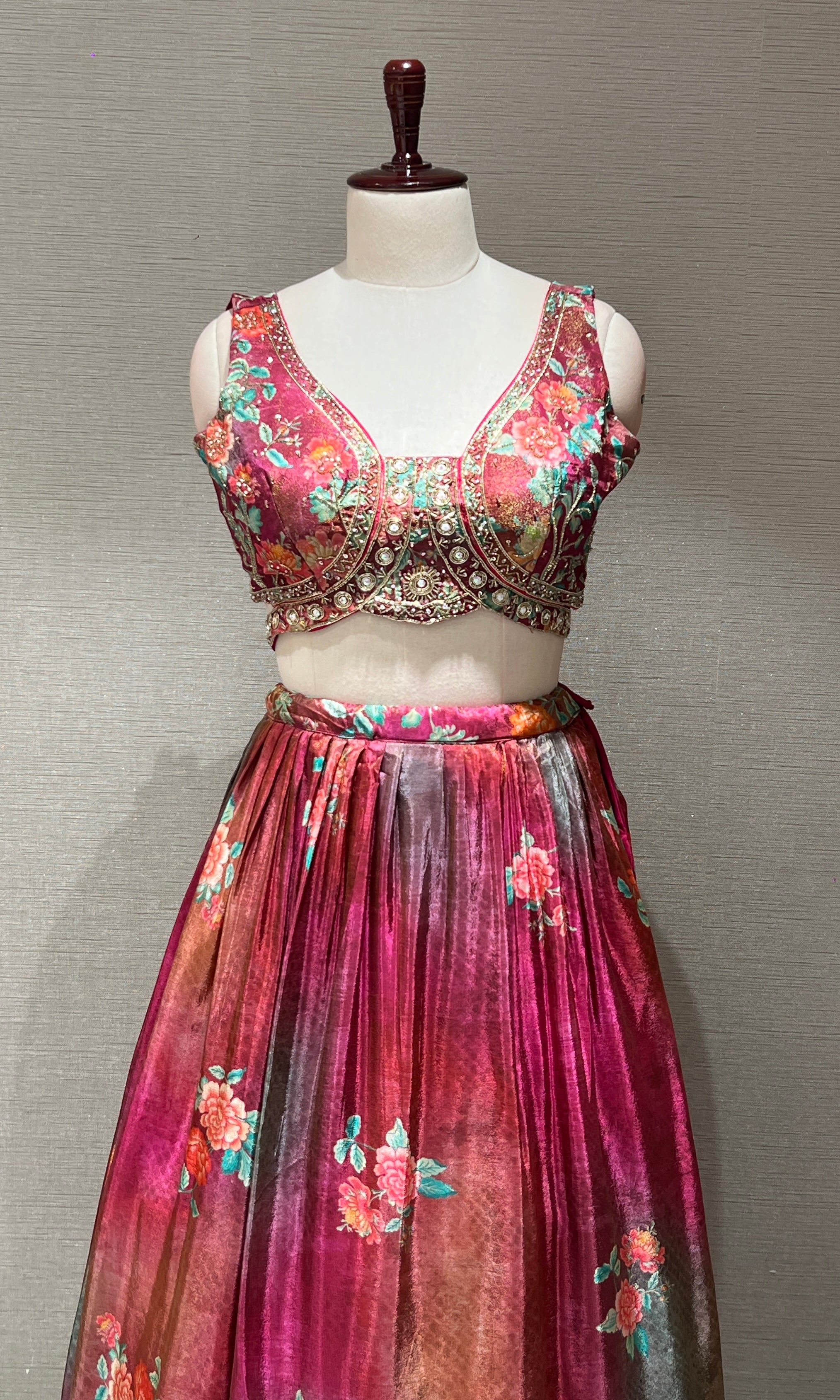 Pink Floral Lehenga with Embellished Choli