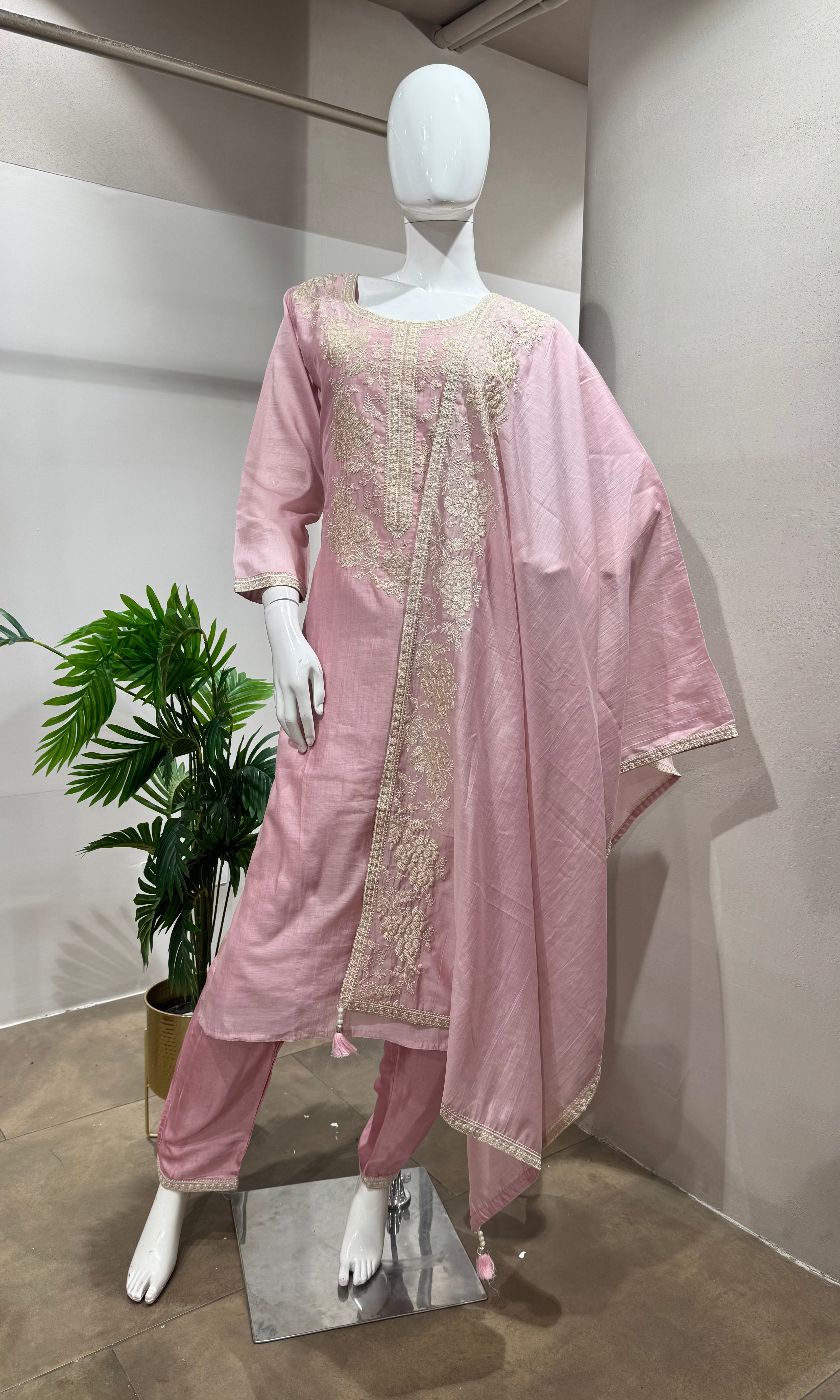 Baby Pink Pure Cotton Suit and Dori Embroidery