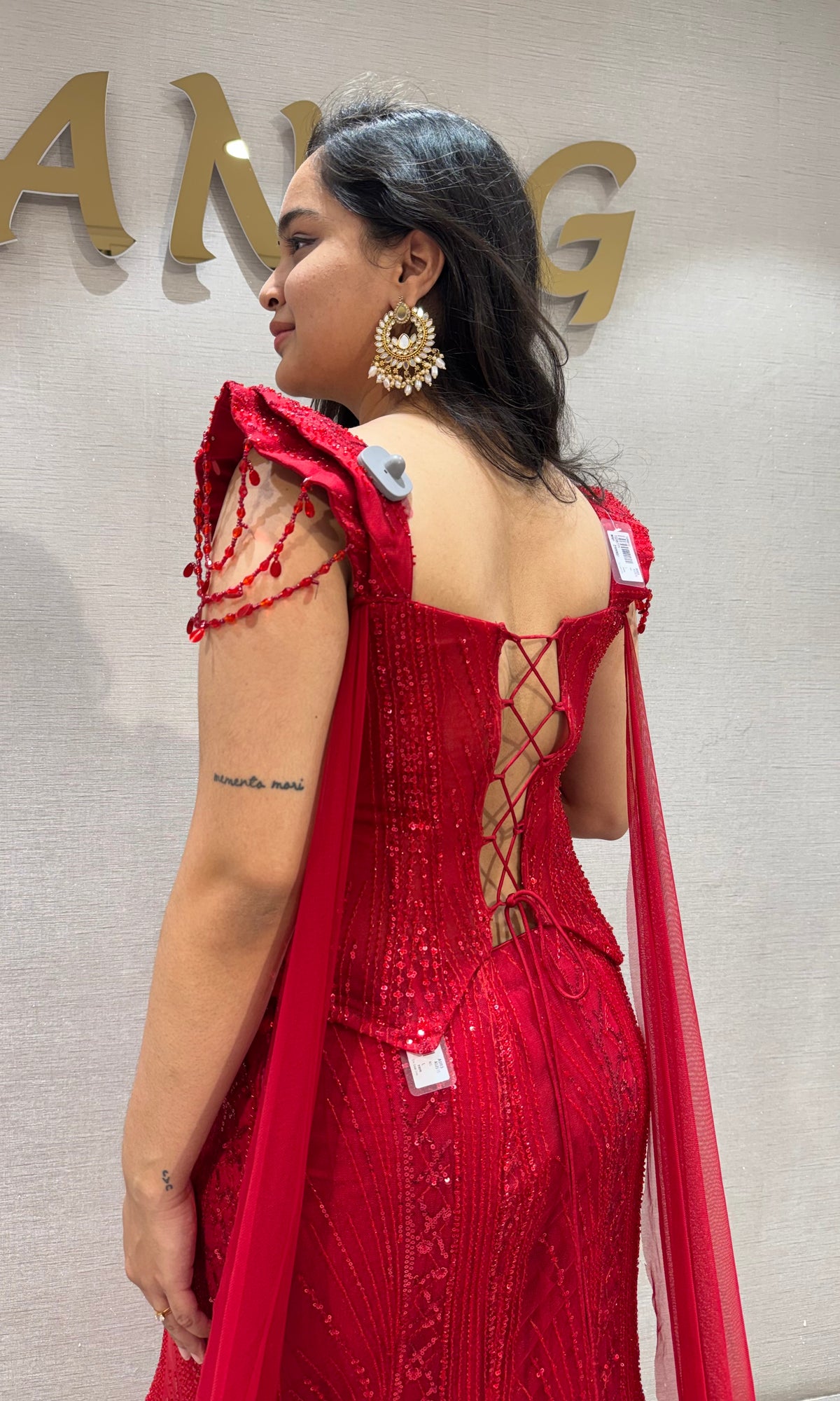 Red Lace and Sequin Embellished Lehenga set
