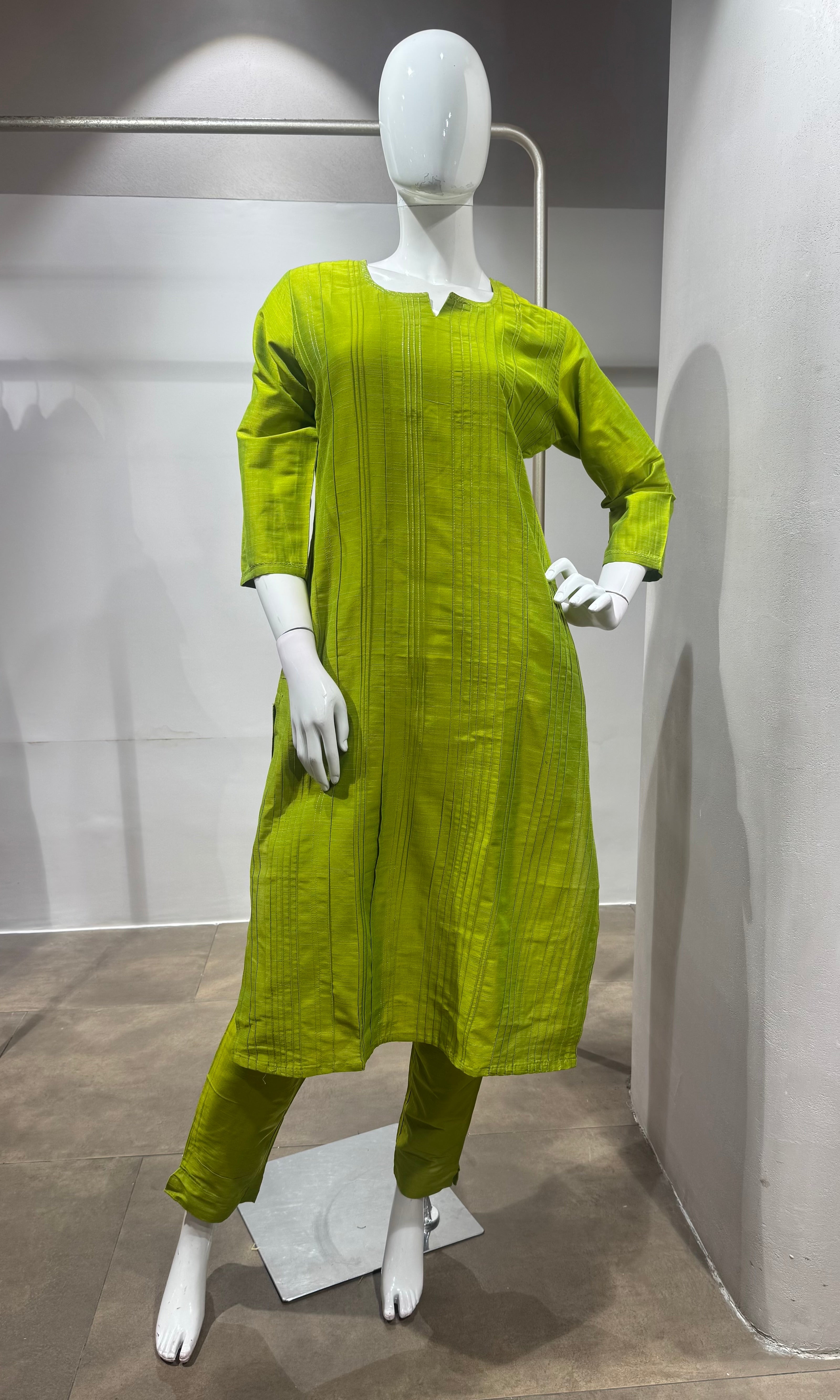 Green Silk Blend Straight Kurta Pant Set with Dupatta