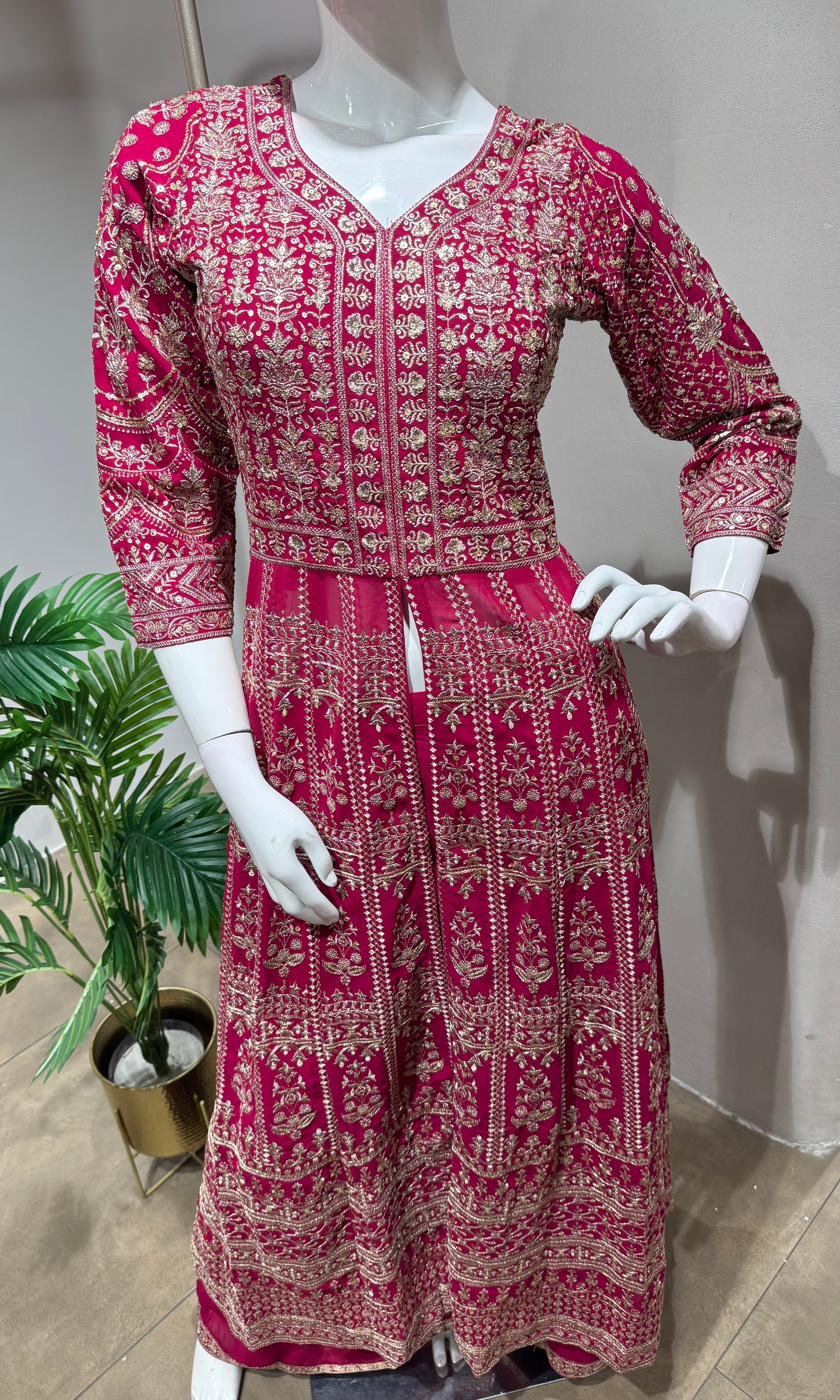 RANI PINK Embroidered front Slit anarkali set