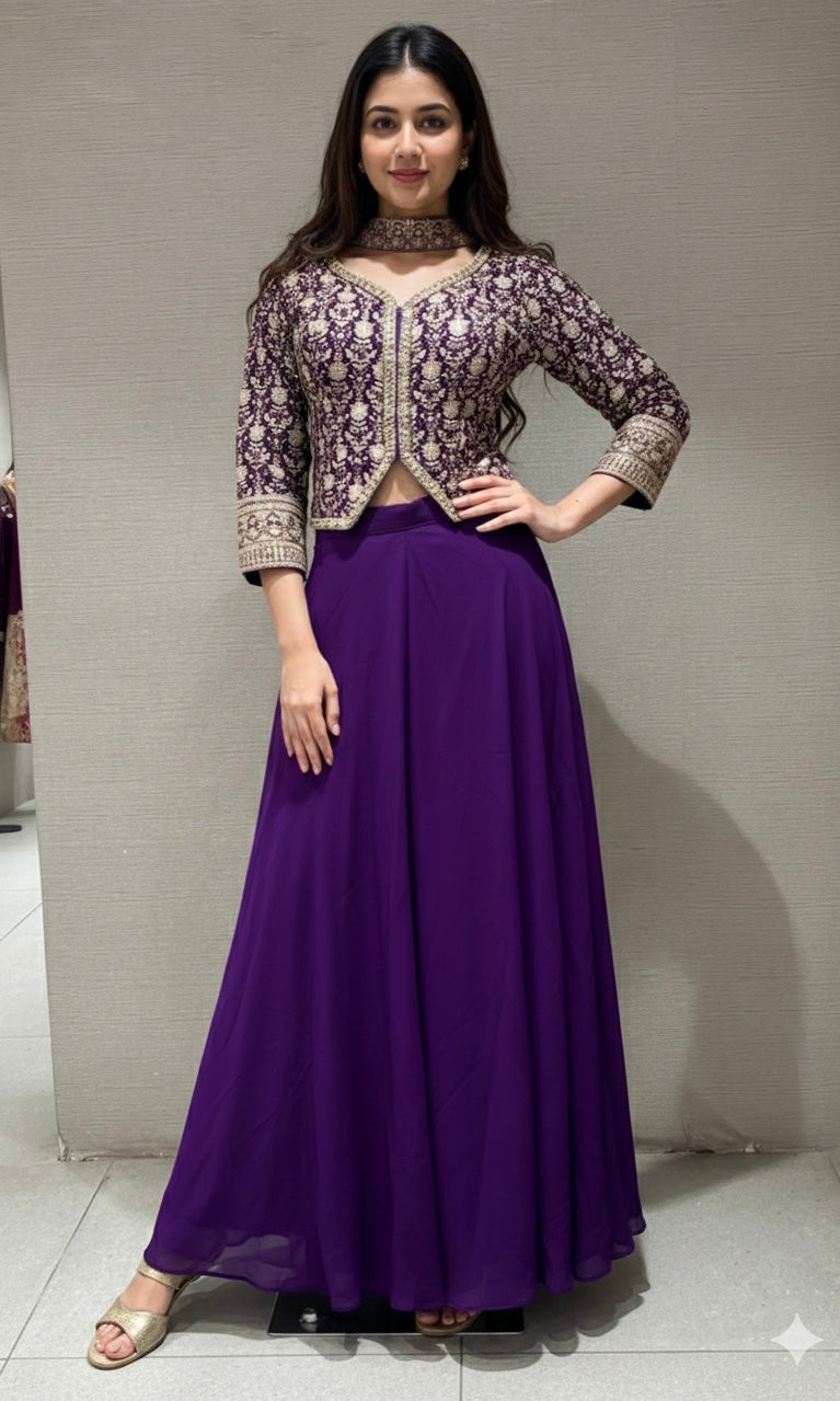 purple embroidered jacket PALAZOO SET