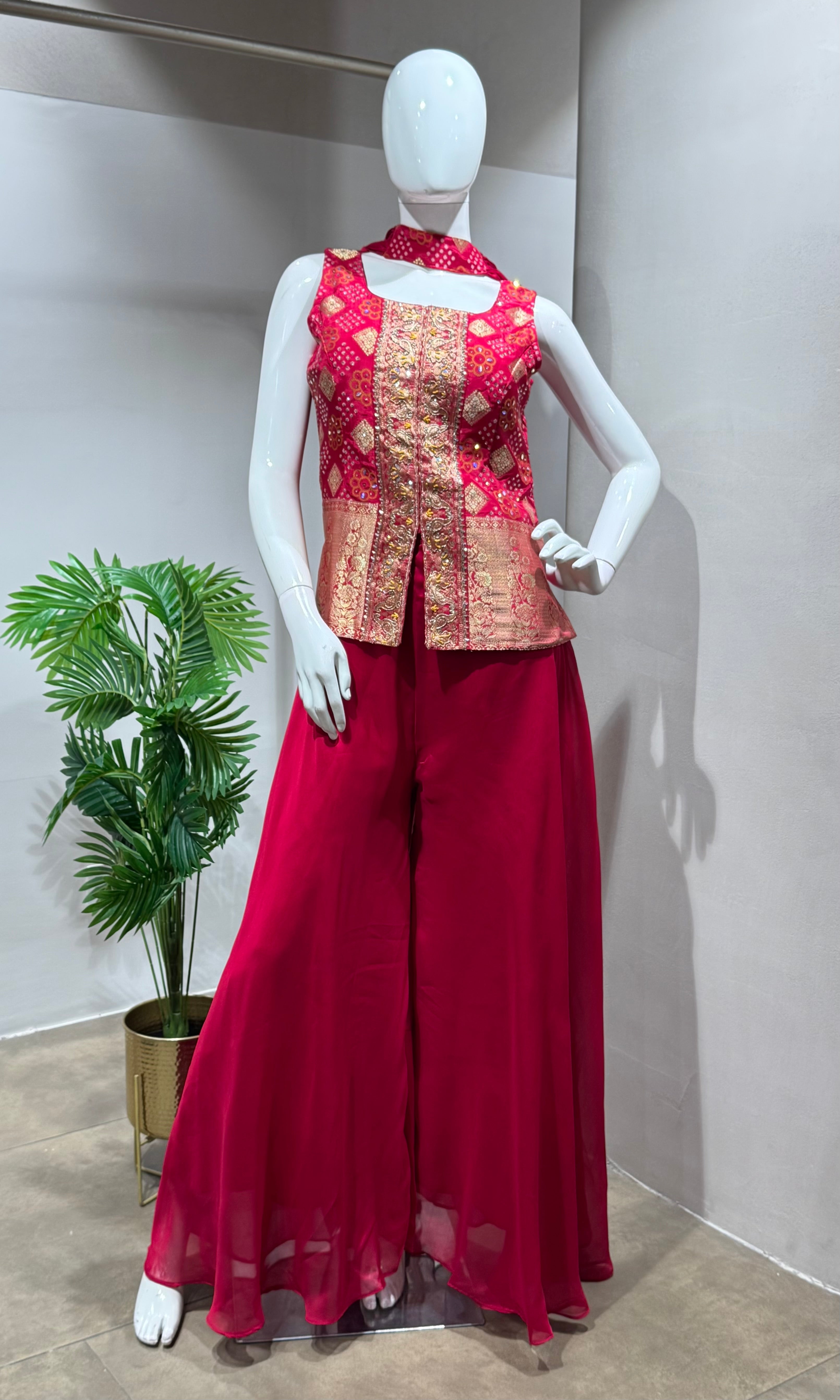 PINK EMBROIDERED PEPLUM PALAZZO SET