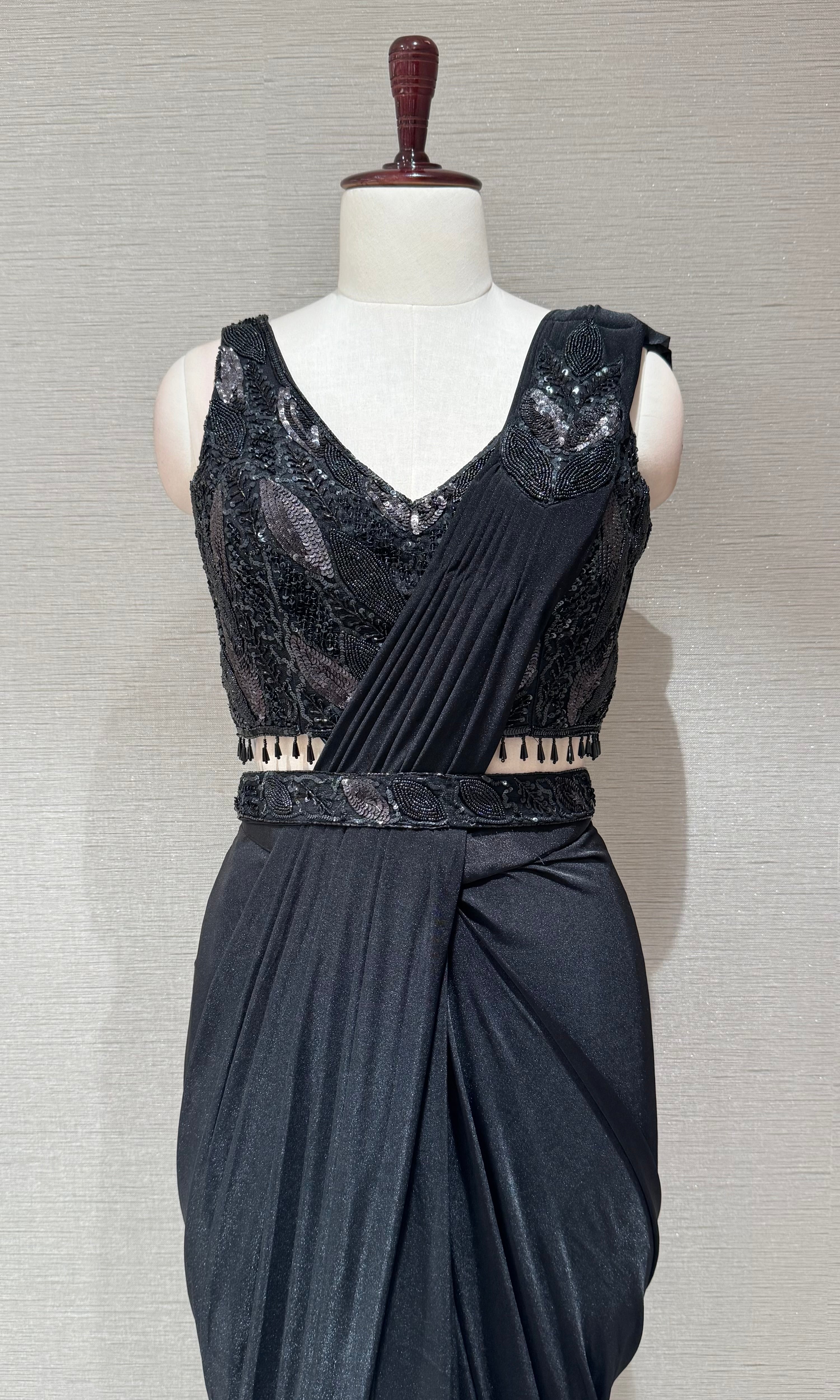 Black Draped Saree with Embellished Blouse