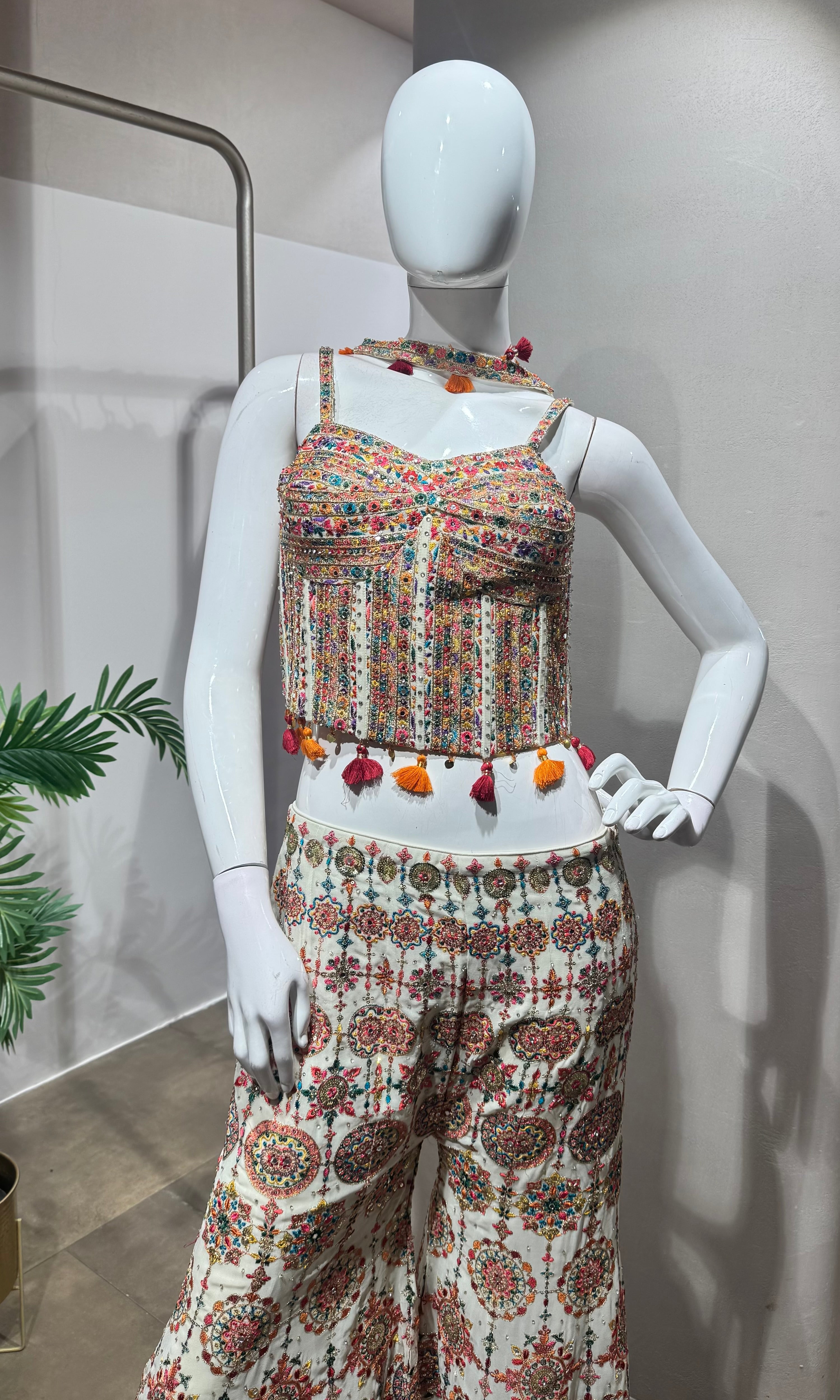 CREAM multicolor floral print palazzo set