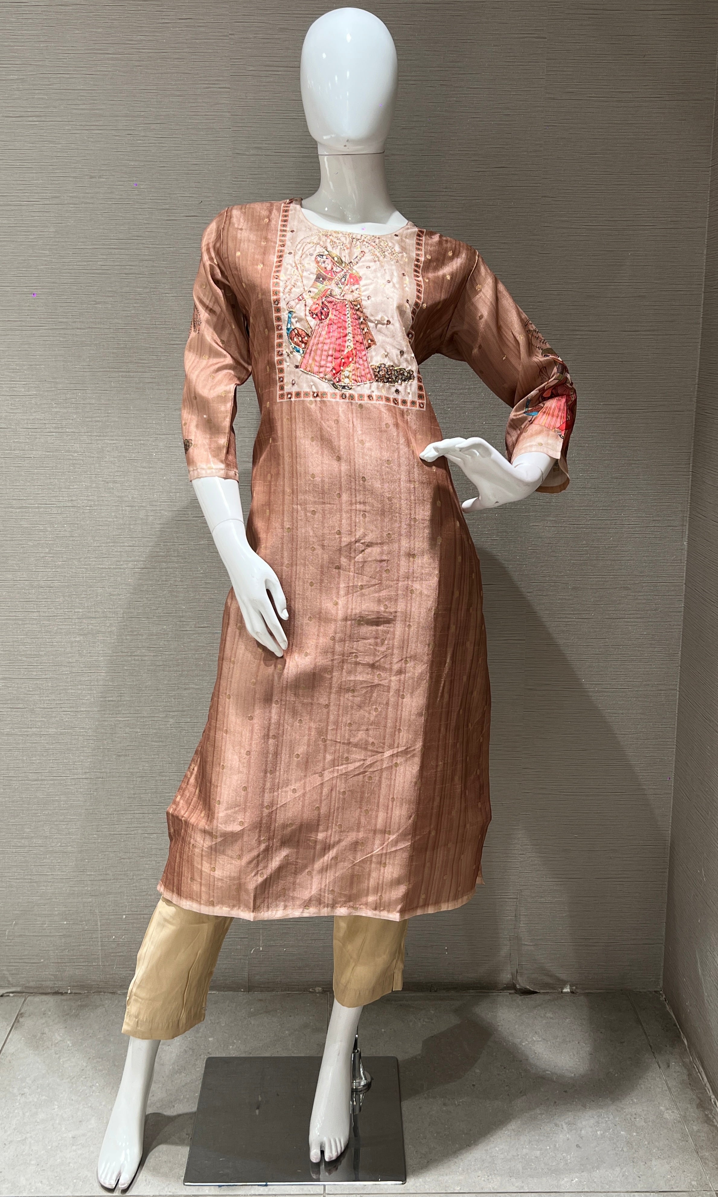 Brown kurta set with a printed dupatta