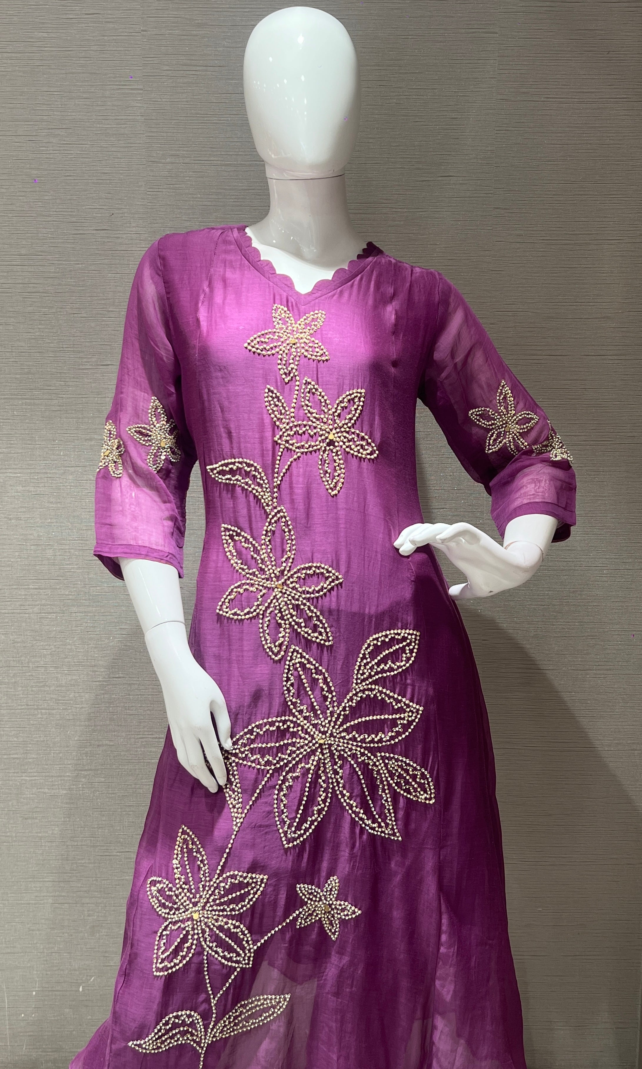 Purple Floral Embroidered kurta set
