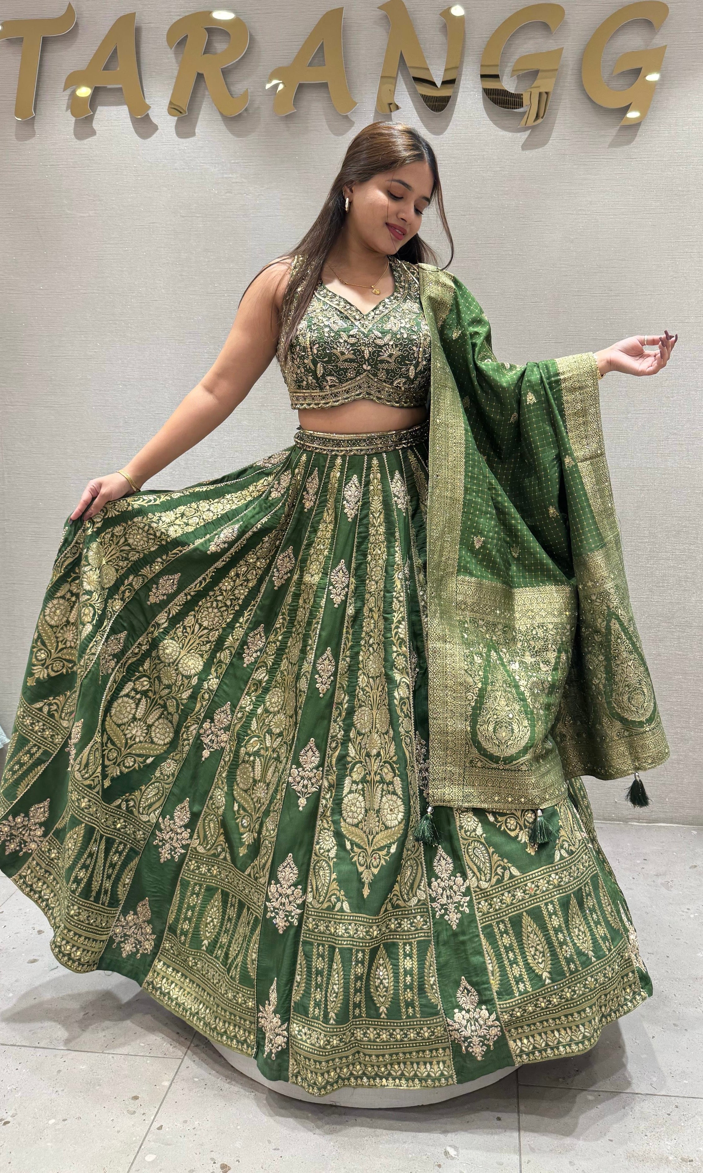 Green croptop with lehenga